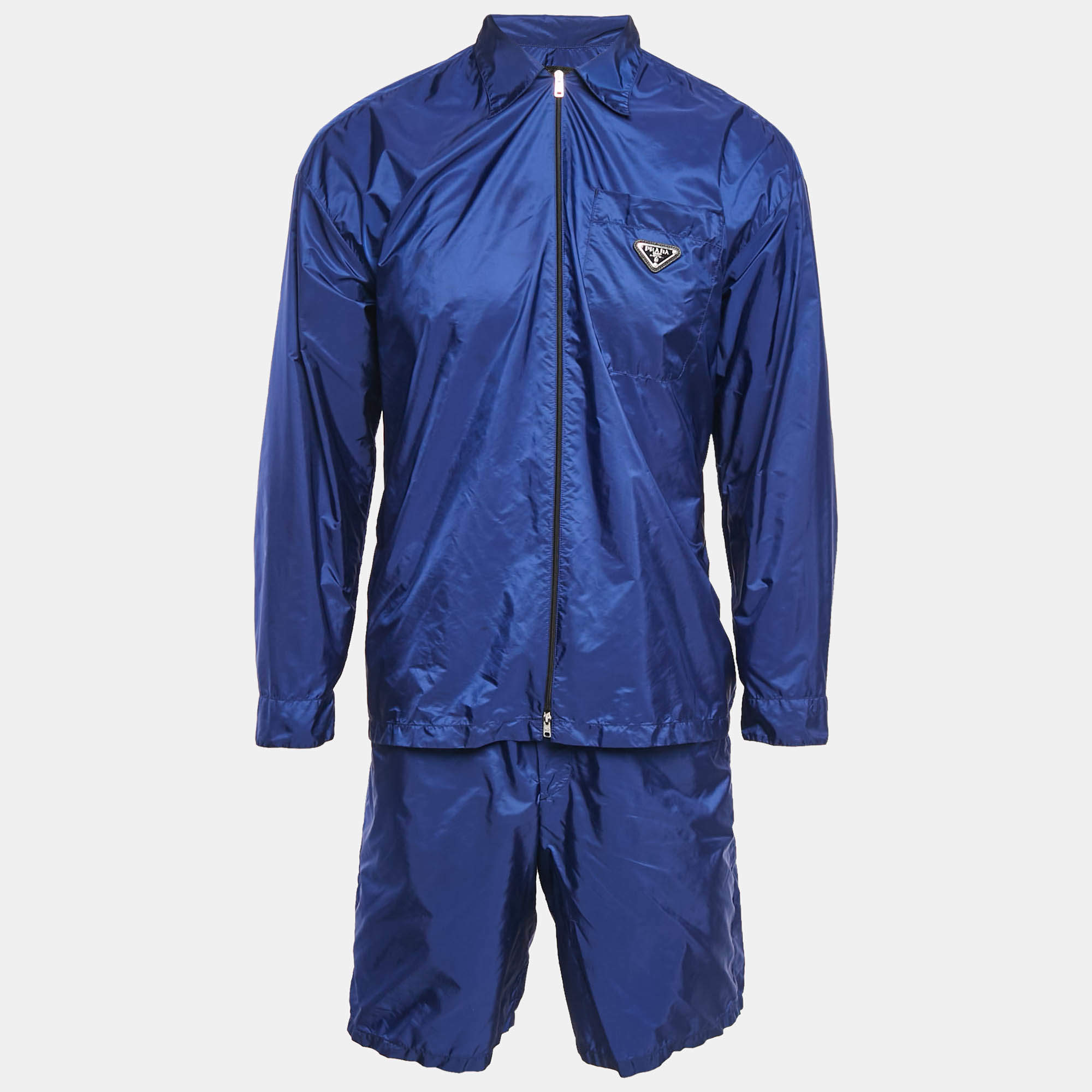 Prada Blue Logo Triangle Re-Nylon Shirt and Shorts Set M