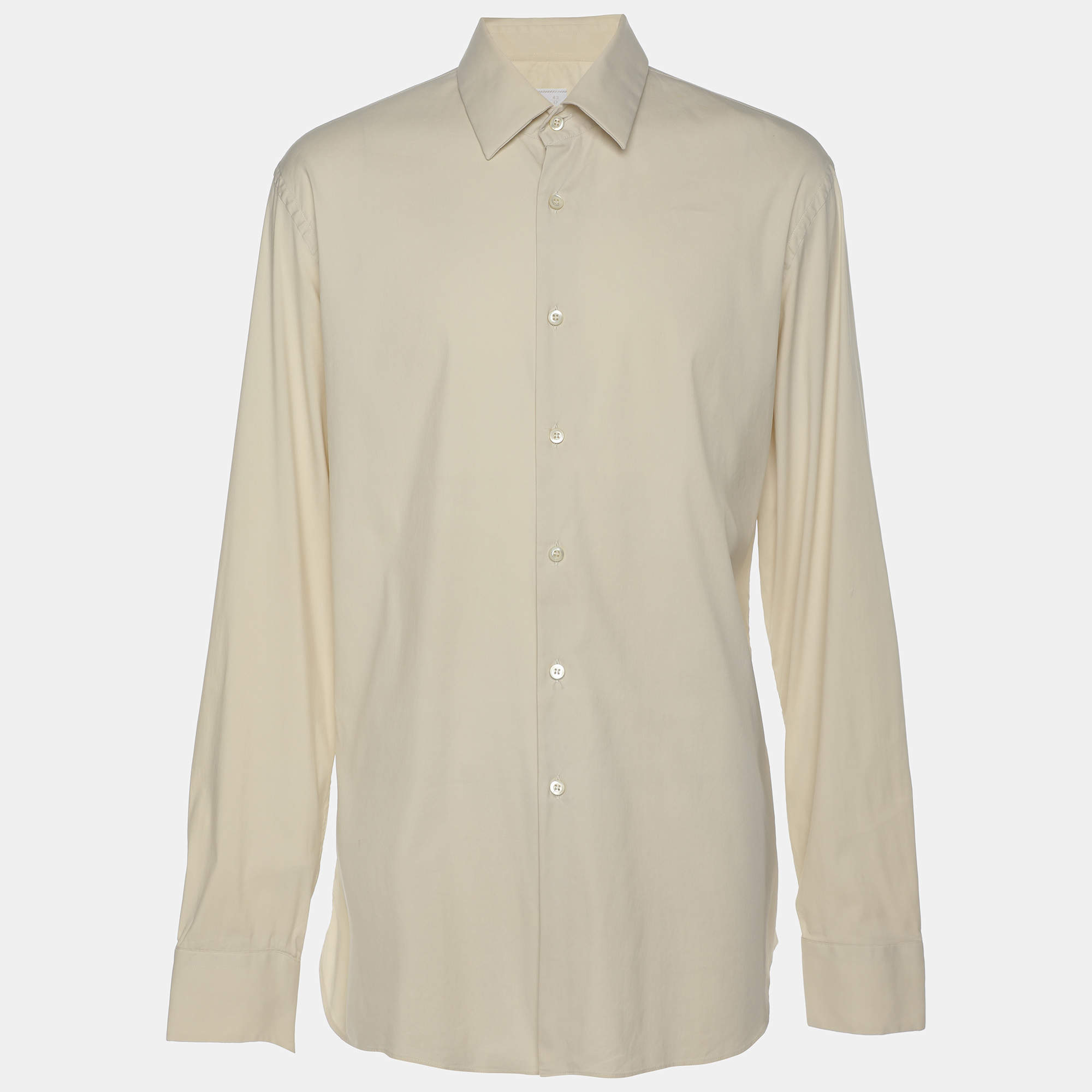 Pre Owned Prada Cream Stretch Cotton Button Front Shirt XL