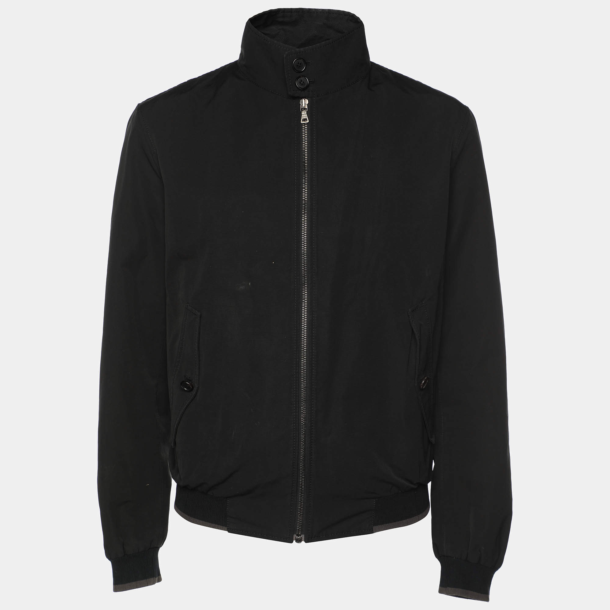 Prada Black Synthetic Zip Front Jacket M