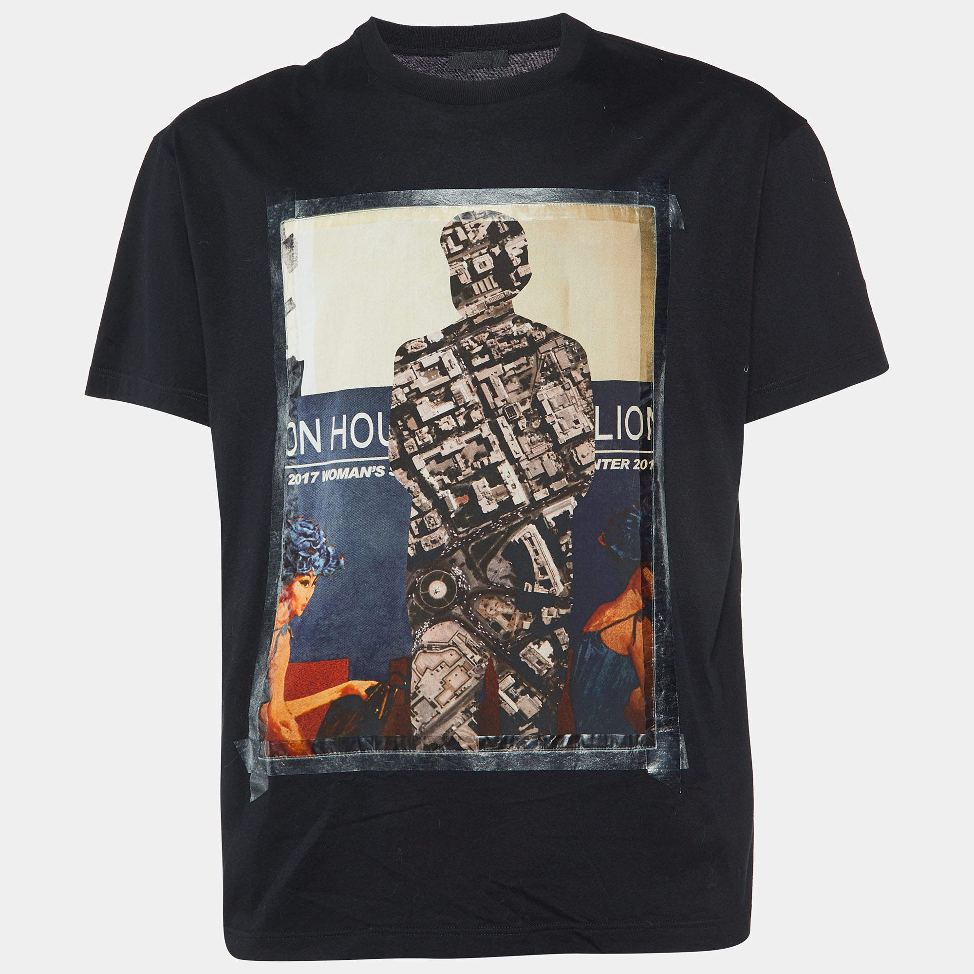 Pre Owned Prada Black Printed Cotton Short Sleeve T-Shirt XL