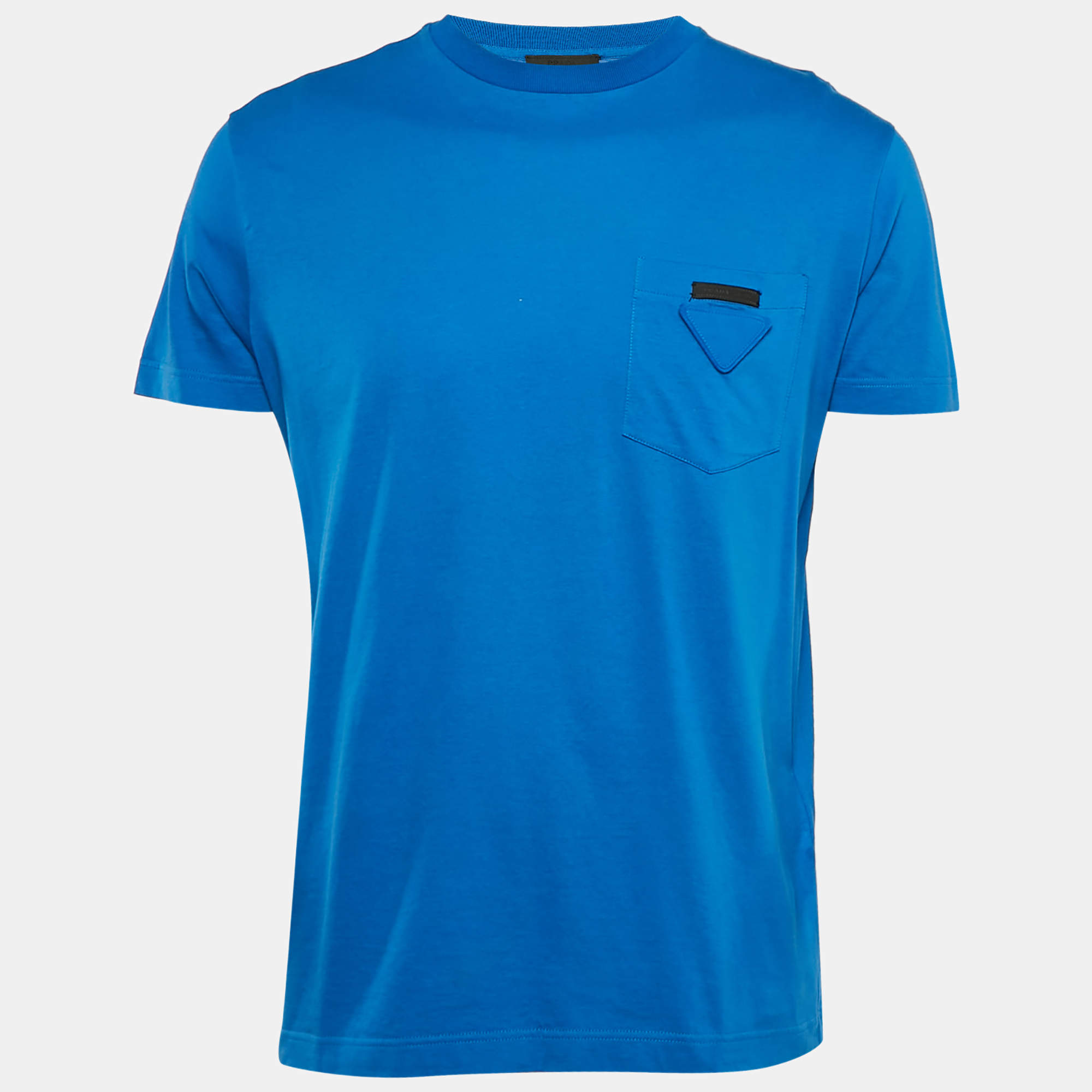 مملوكة مسبقًا Prada Blue Triangle Applique Jersey Crew Neck T-Shirt XL