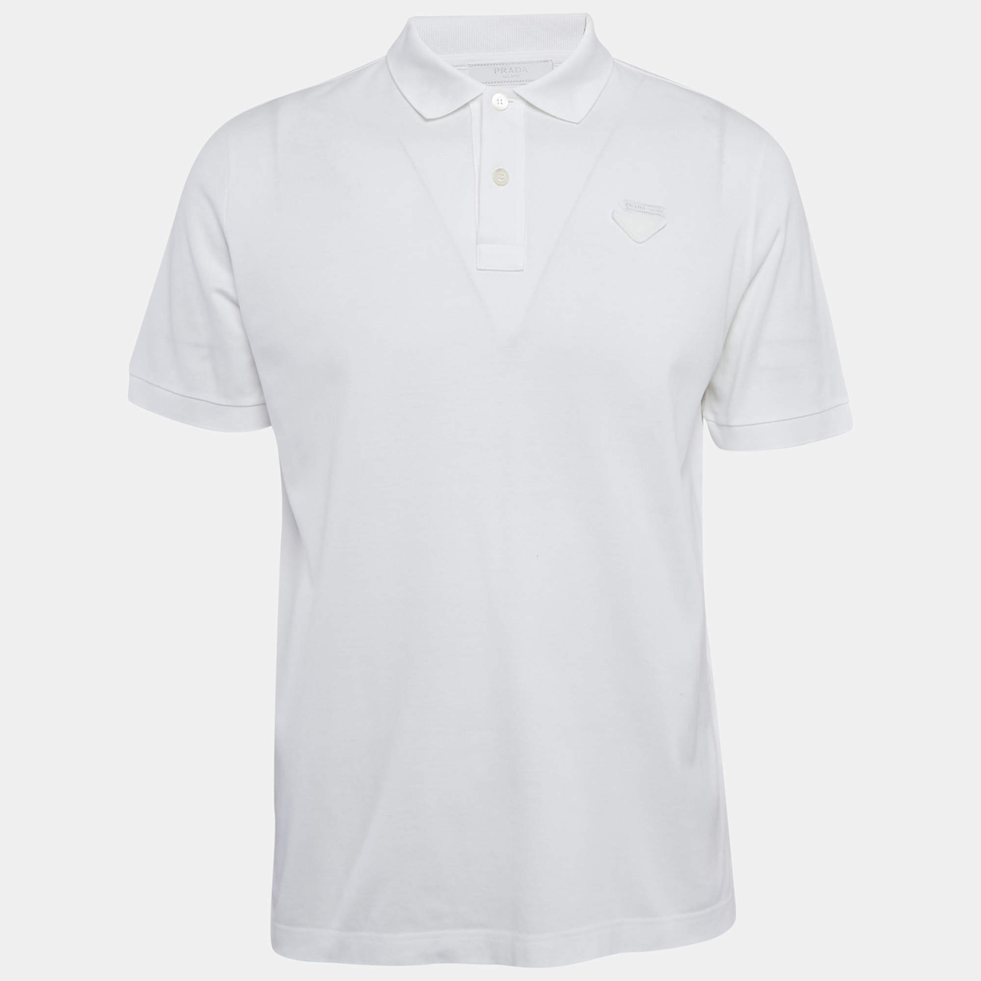 Pre Owned Prada White Cotton Pique Polo T-Shirt L
