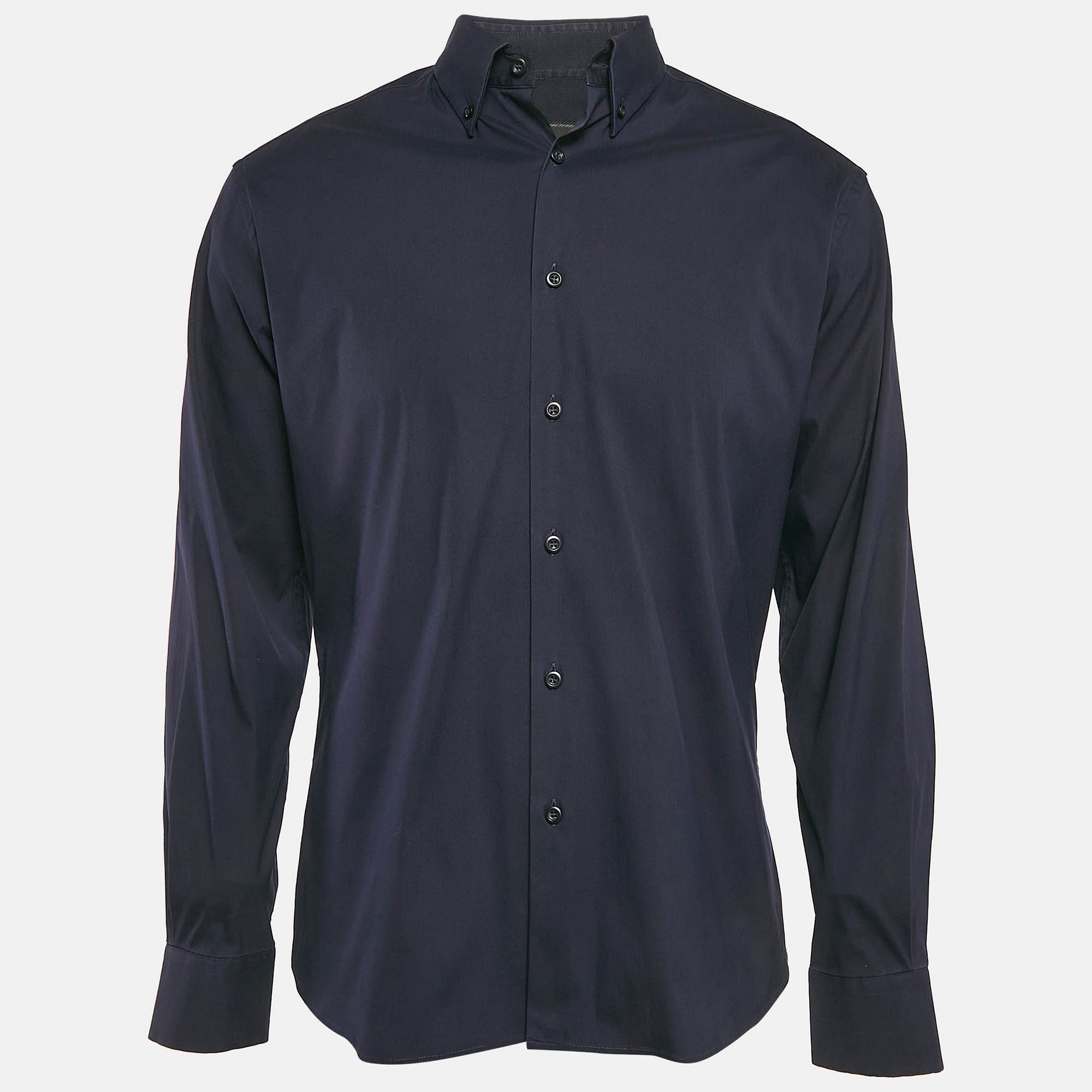 Prada Navy Blue Stretch Cotton Button Front Shirt M