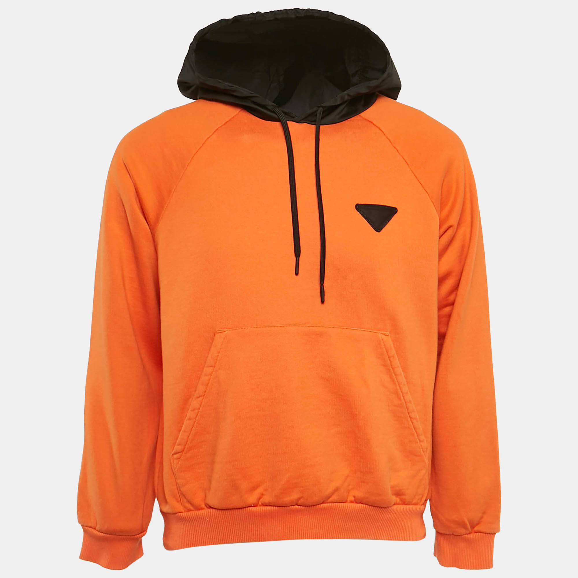 Prada Orange/Black Cotton Knit Hooded Sweatshirt M
