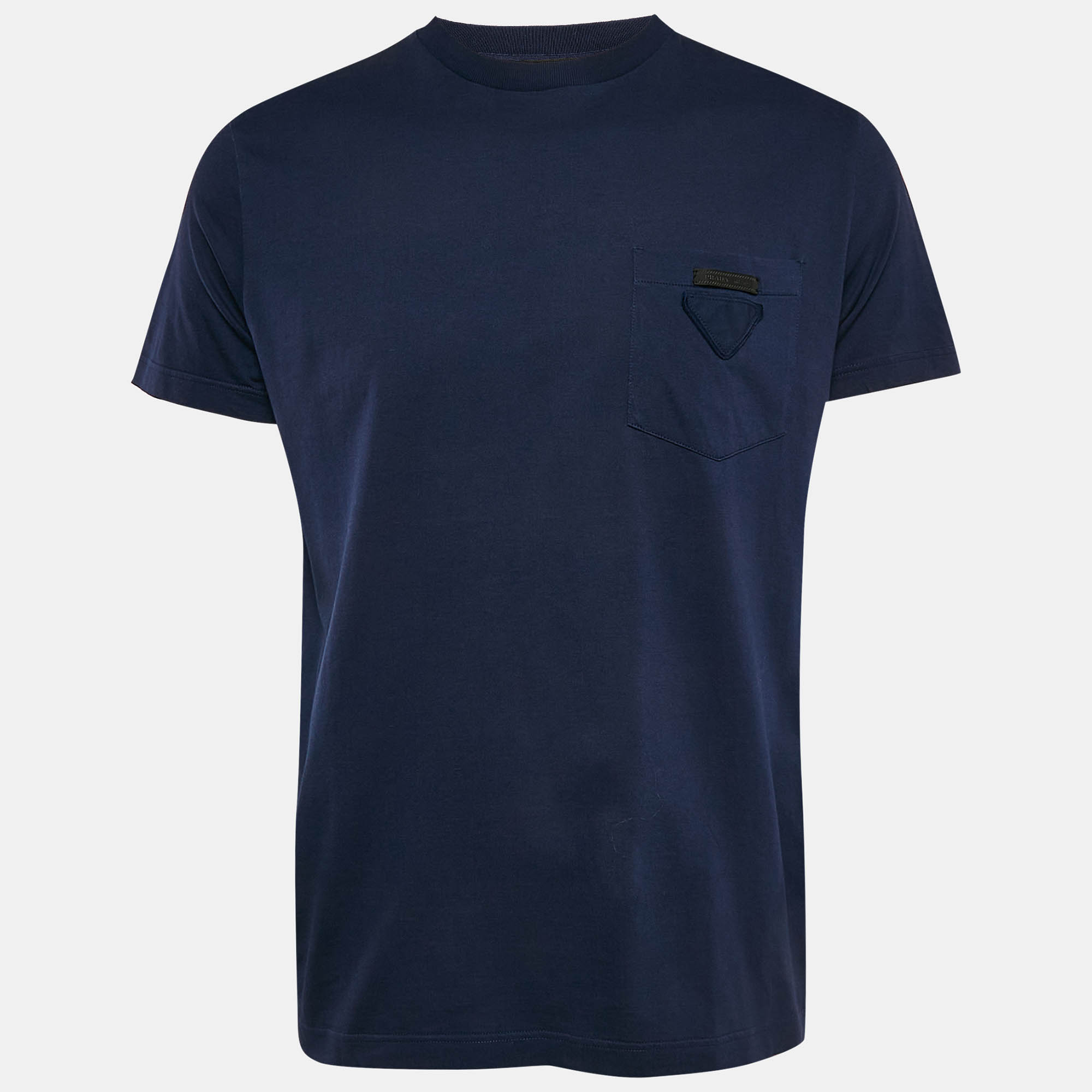 Pre Owned Prada Navy Blue Jersey Crew Neck T-Shirt XL