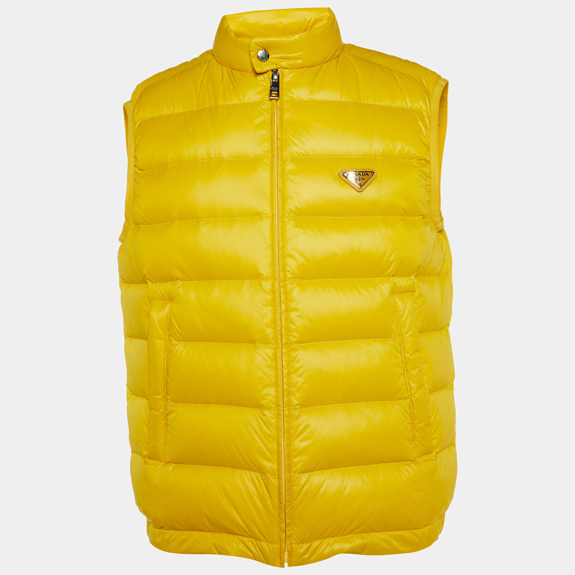 Prada Yellow Nylon Zip-Up Puffer Vest L