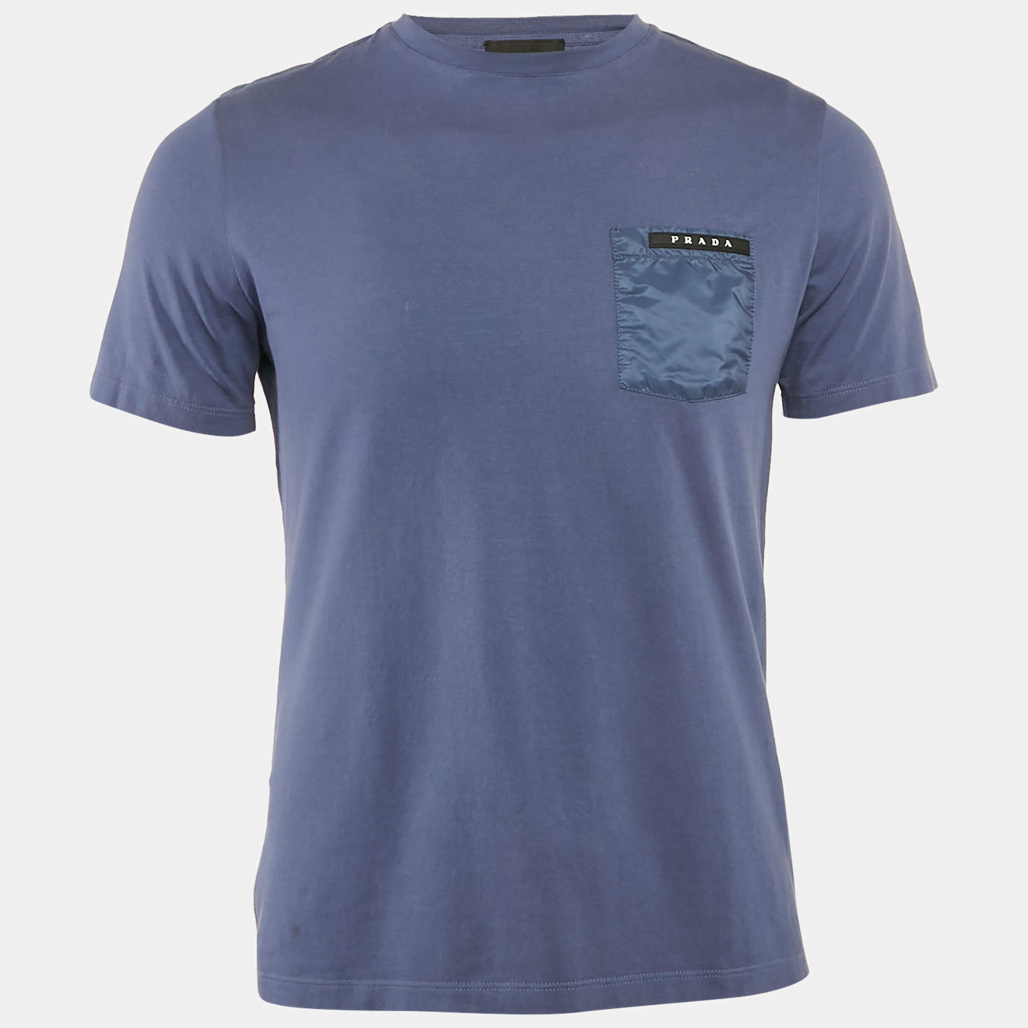 Prada Blue Knit Pocket Detail Crew Neck T-Shirt S