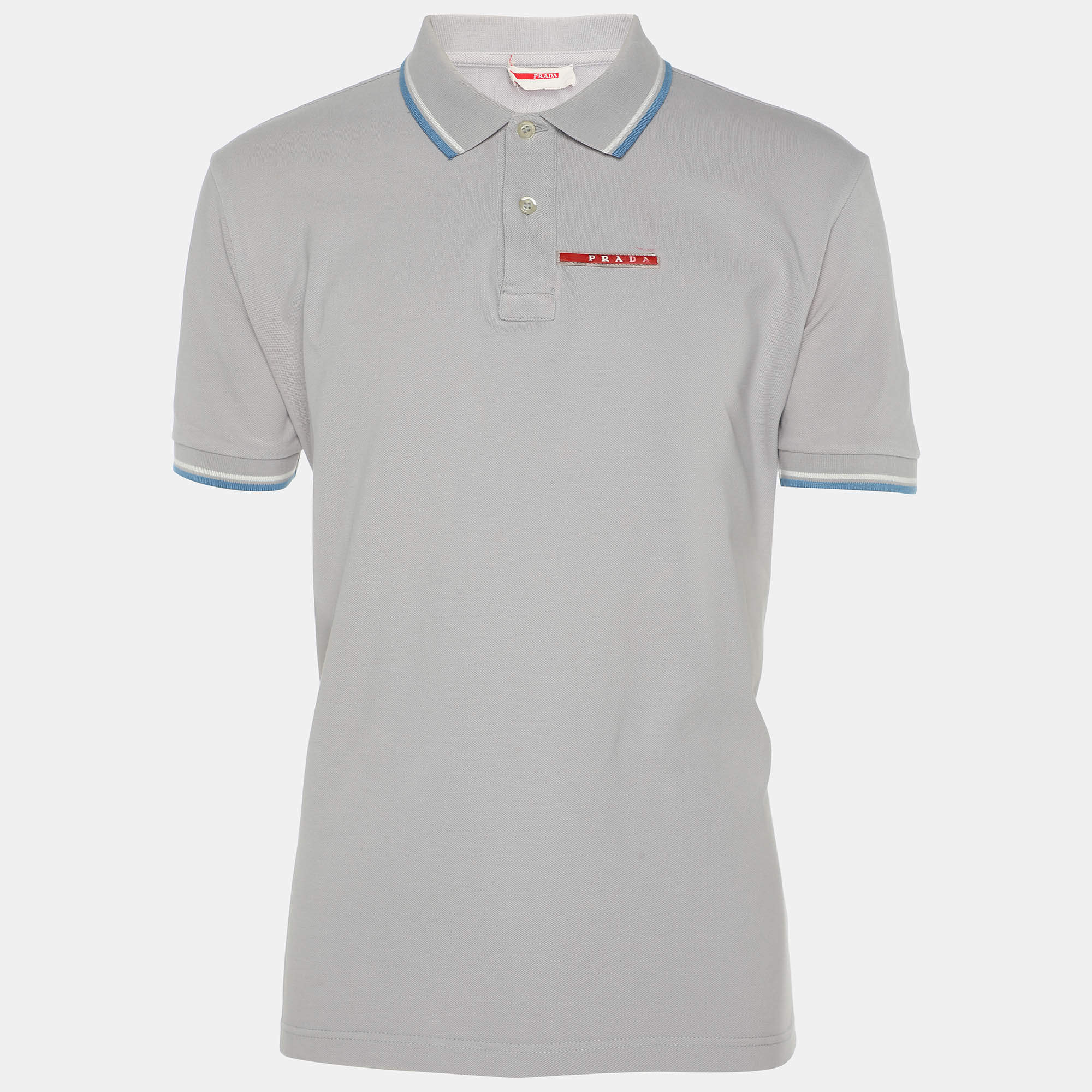 Pre Owned Prada Grey Cotton Pique Polo T-Shirt L