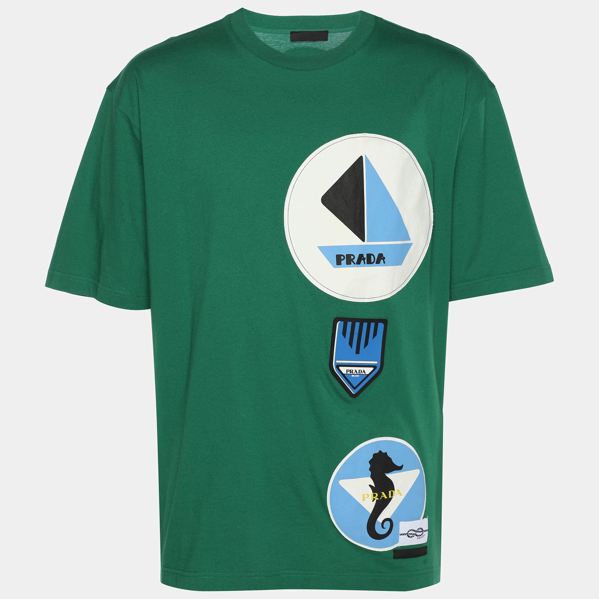 Prada Green Cotton Patch Detail T-Shirt XL