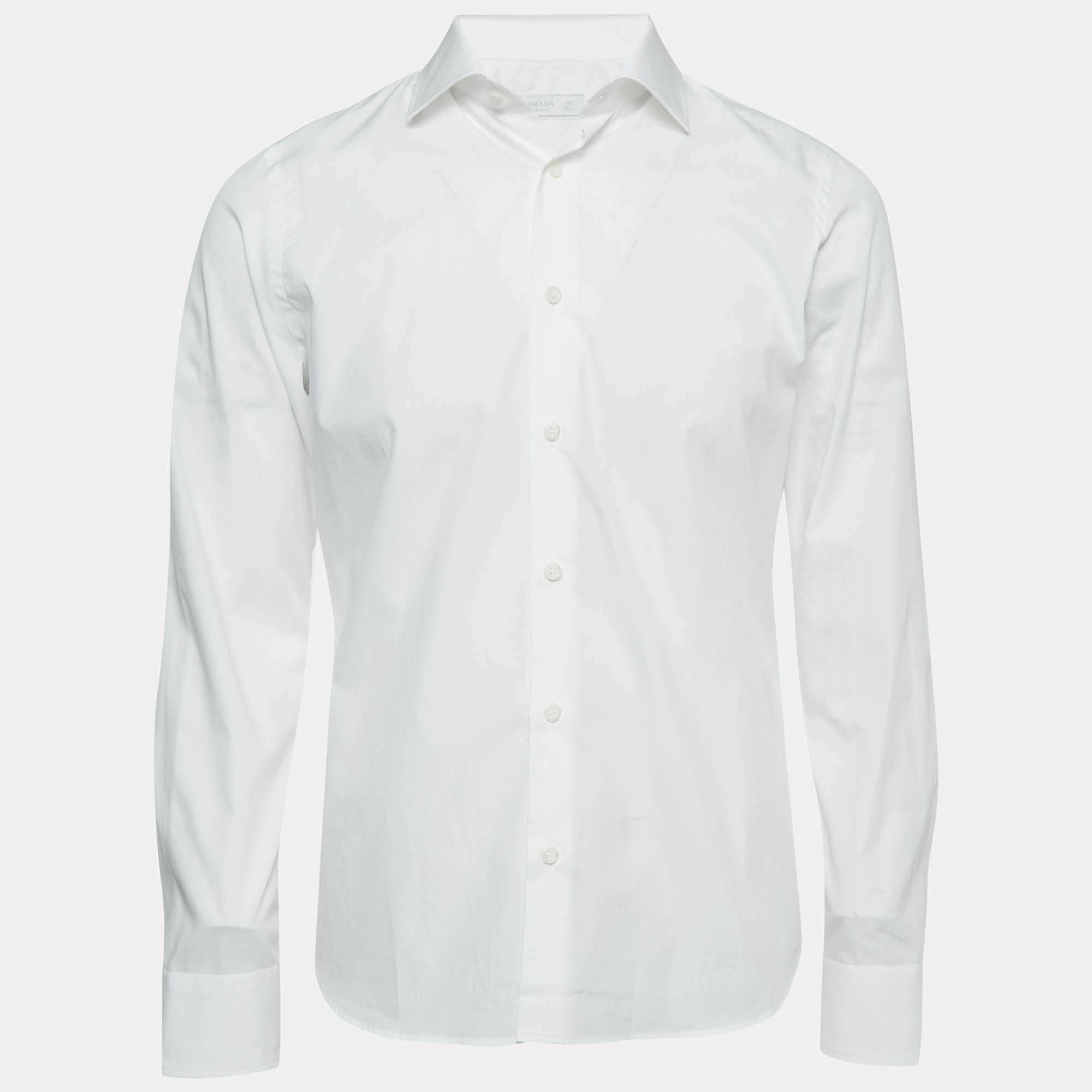 Prada White Cotton Long Sleeve Shirt M