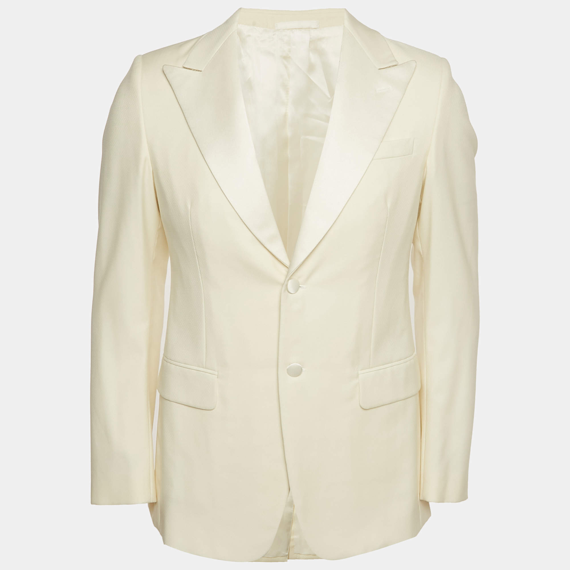 Prada Cream Satin Trim Collar Wool Regular Fit Blazer M
