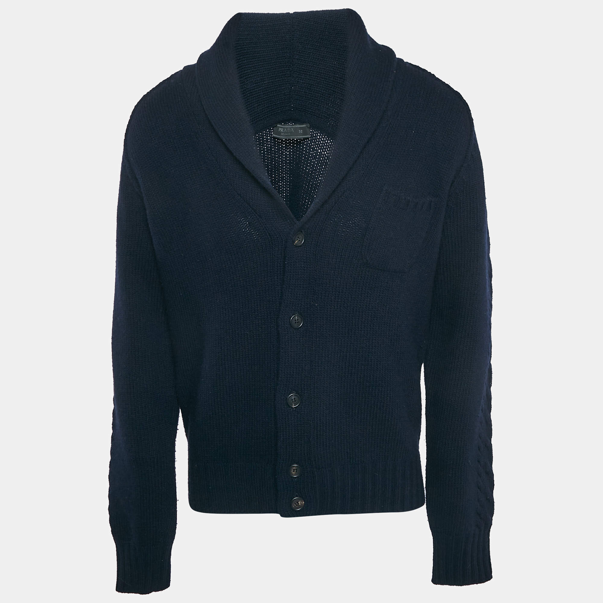 Pre Owned Prada Navy Blue Wool Knit Cardigan XL