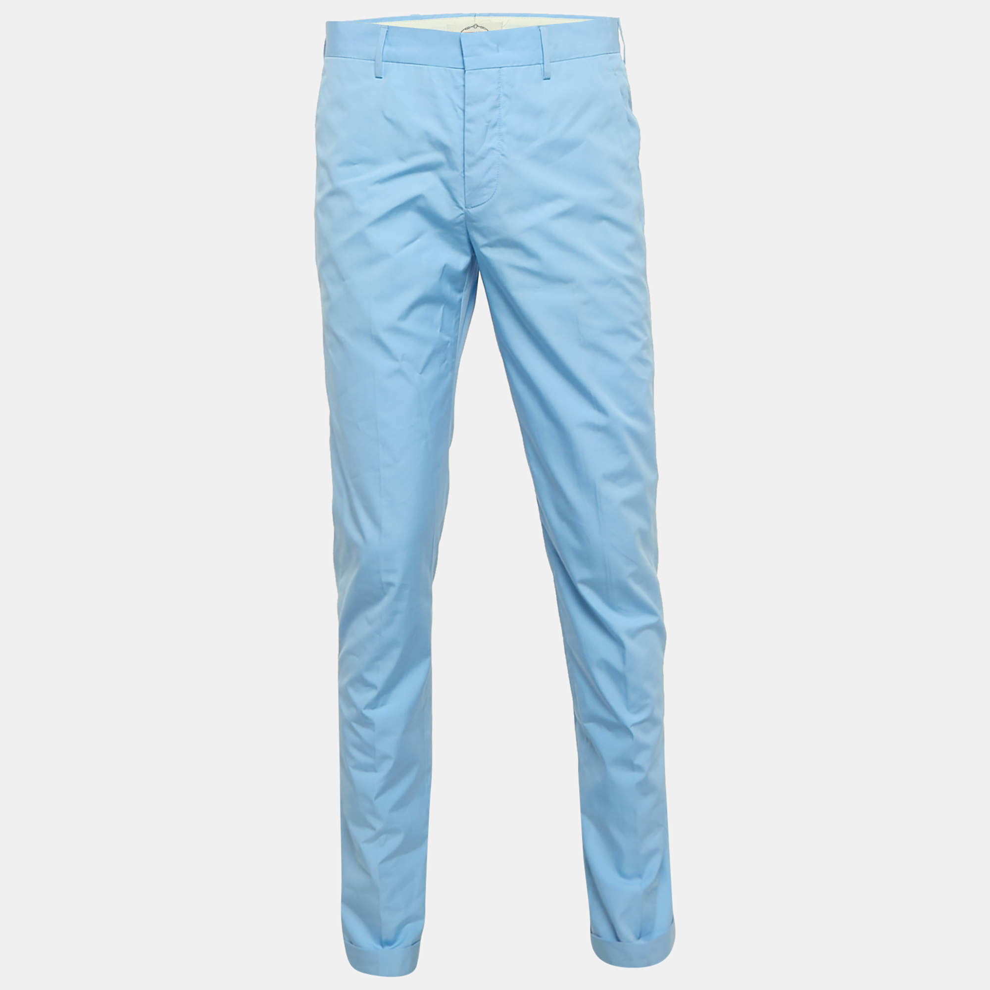 Prada Blue Cotton Regular Fit Trousers M