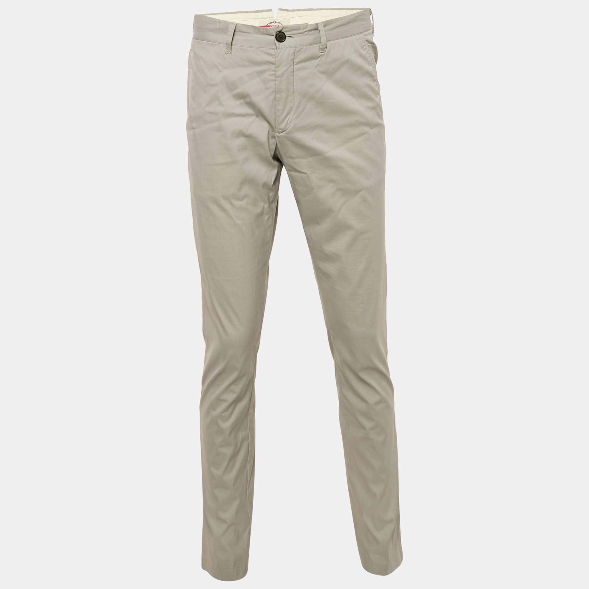 Prada Grey Cotton Regular Fit Trousers M