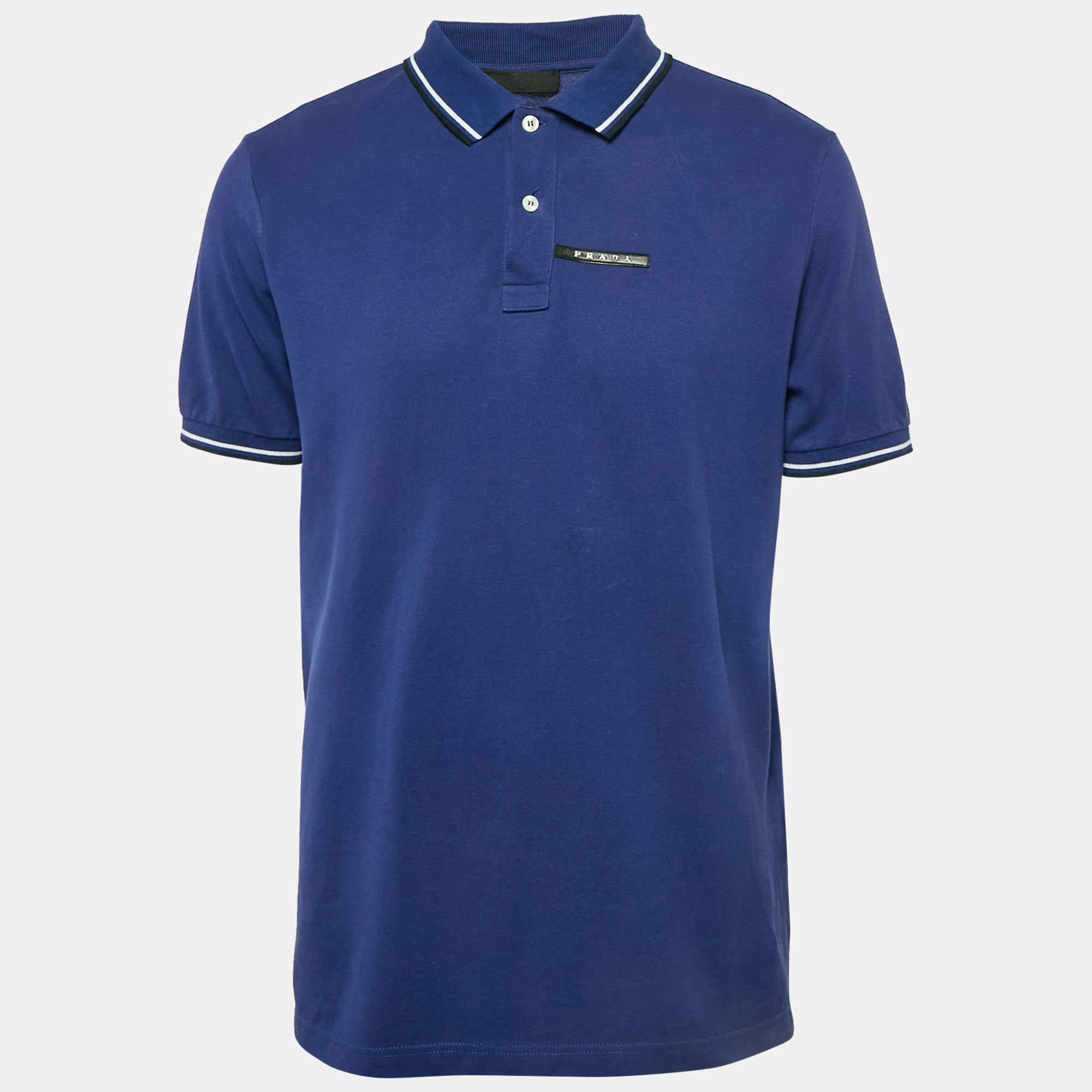 Prada Blue Cotton Knit Polo T-Shirt XL