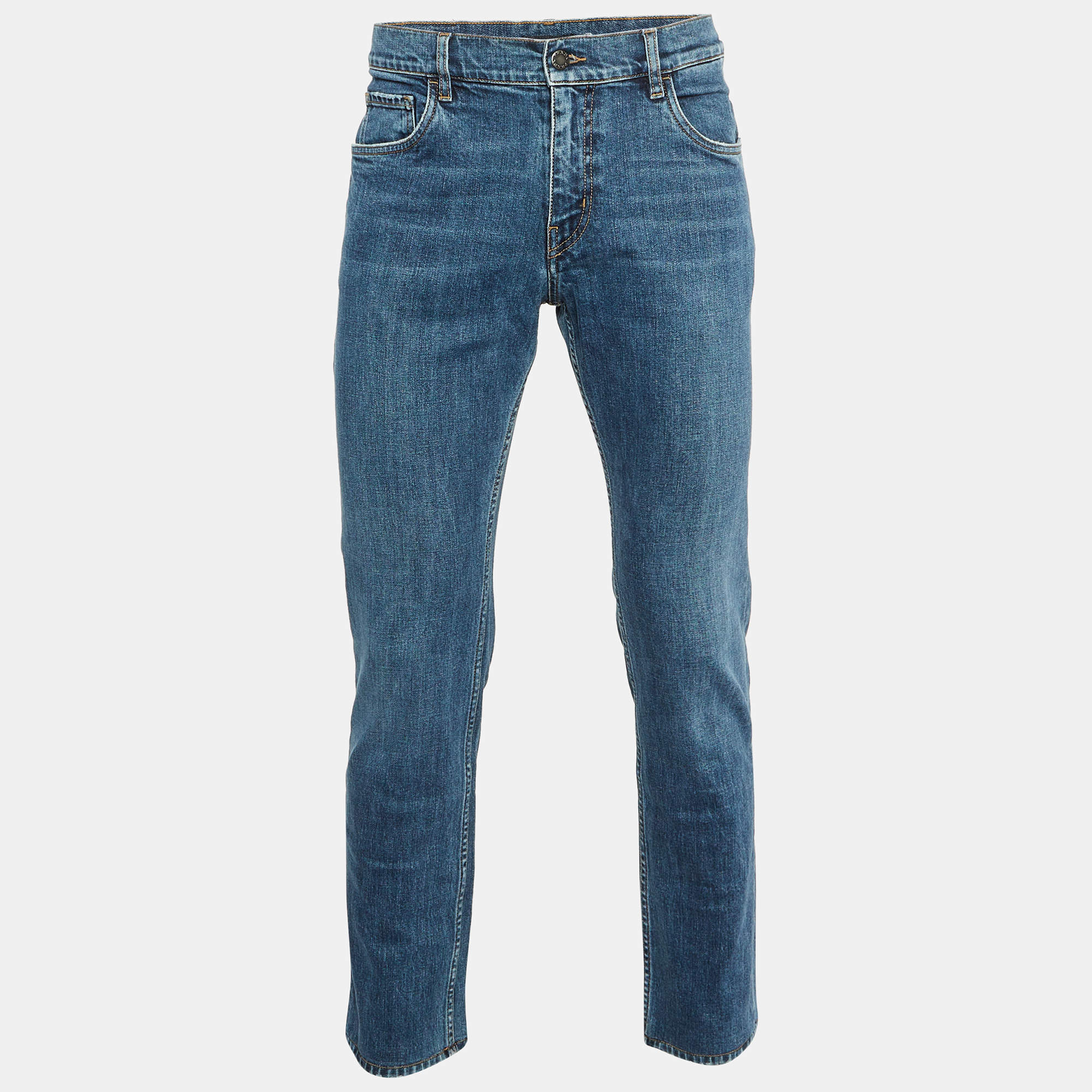 Prada Navy Blue Denim Straight Leg Jeans M Waist 34" 