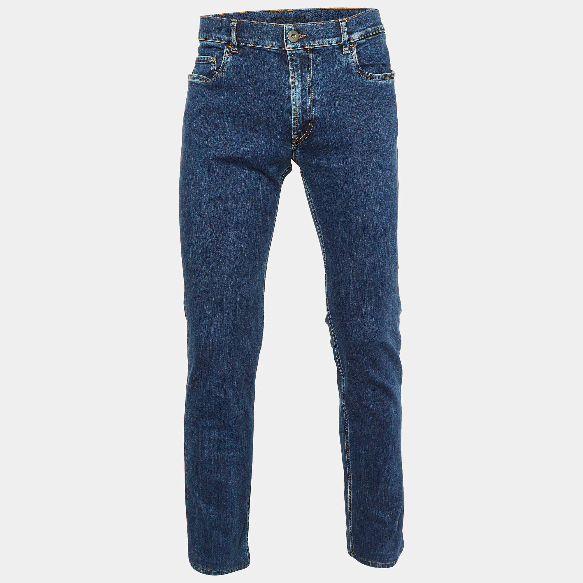 Prada Navy Blue Denim Tapered Leg Jeans L Waist 33" 