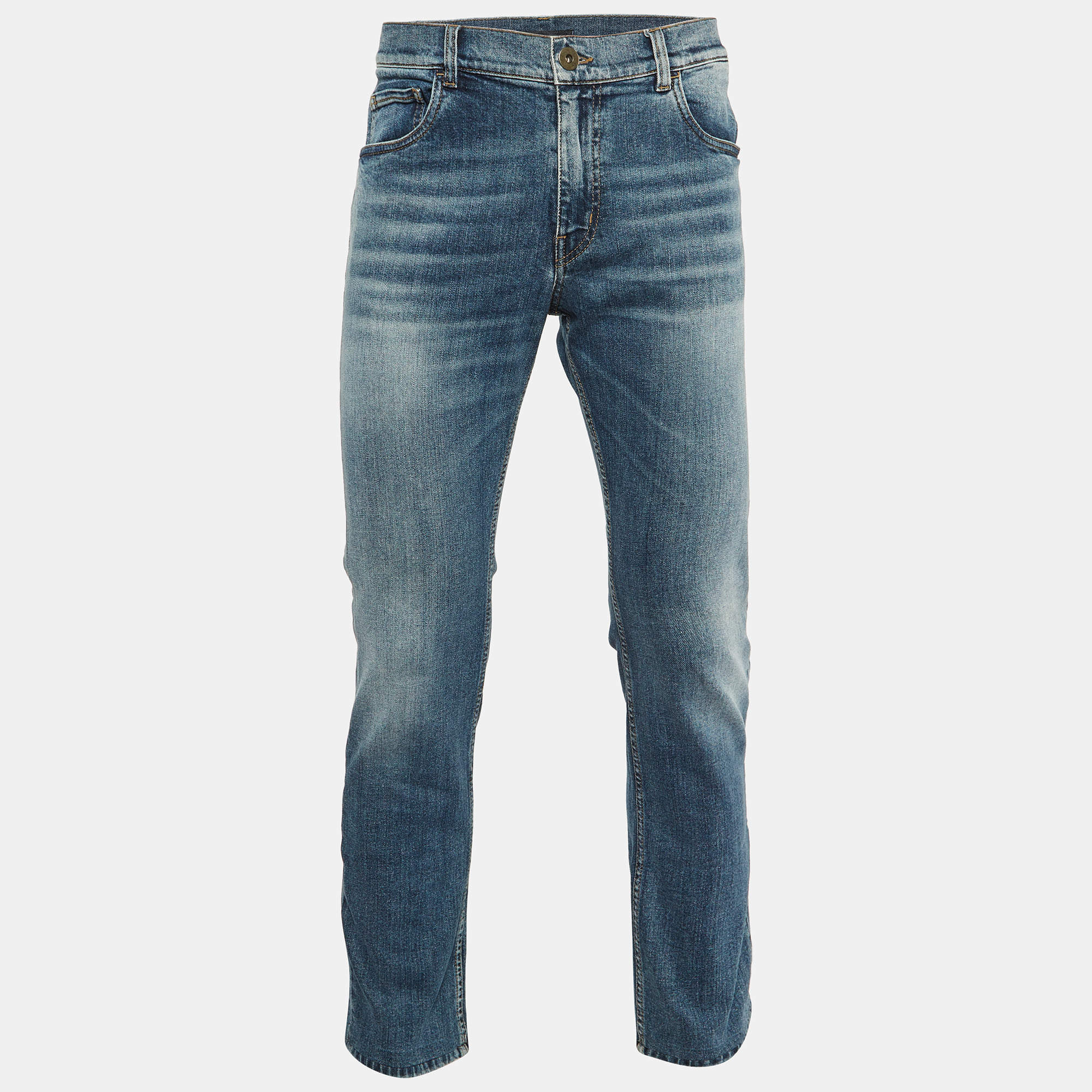 Prada Navy Blue Denim Tapered Leg Jeans L Waist 35" 