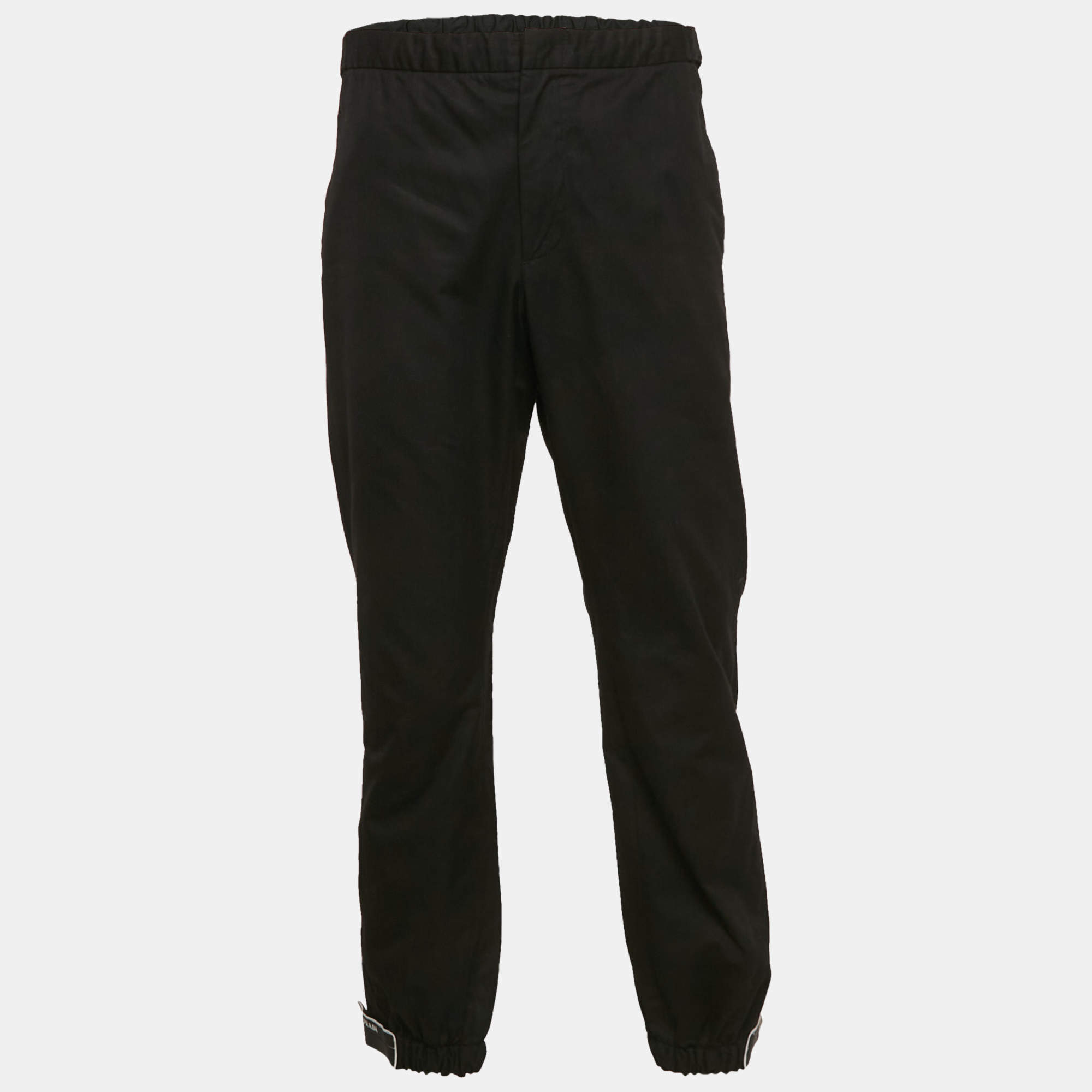 Prada Black Cotton Velcro Detail Jogger Pants L