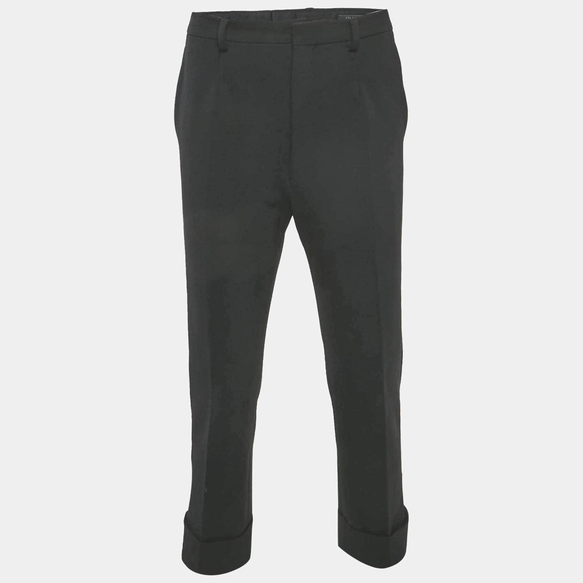 Pre Owned بنطلون برادا جاباردين أسود بقصة مستقيمة مقاس كبير (لارج)