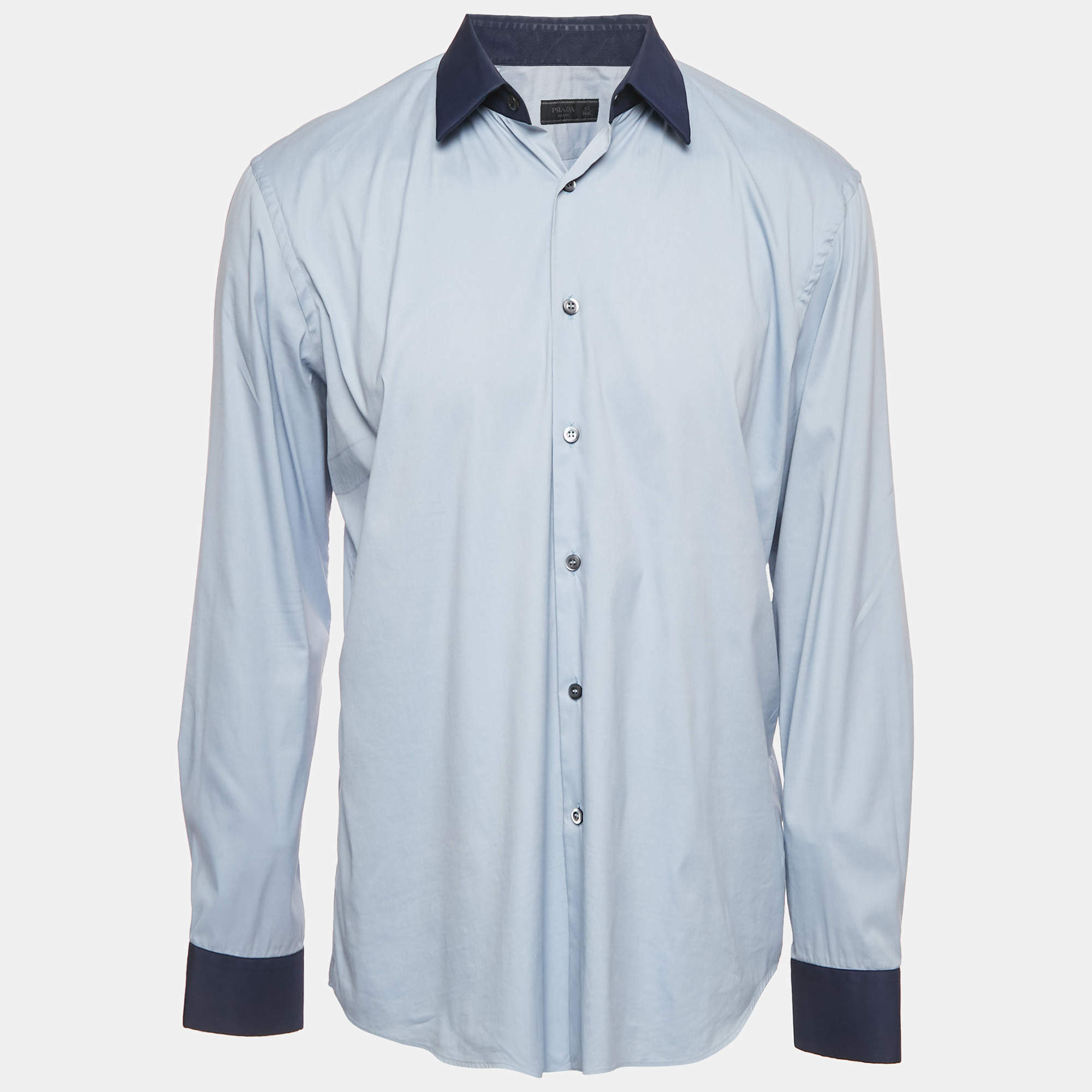 Pre Owned Prada Blue Cotton Button Front Long Sleeve Shirt XL