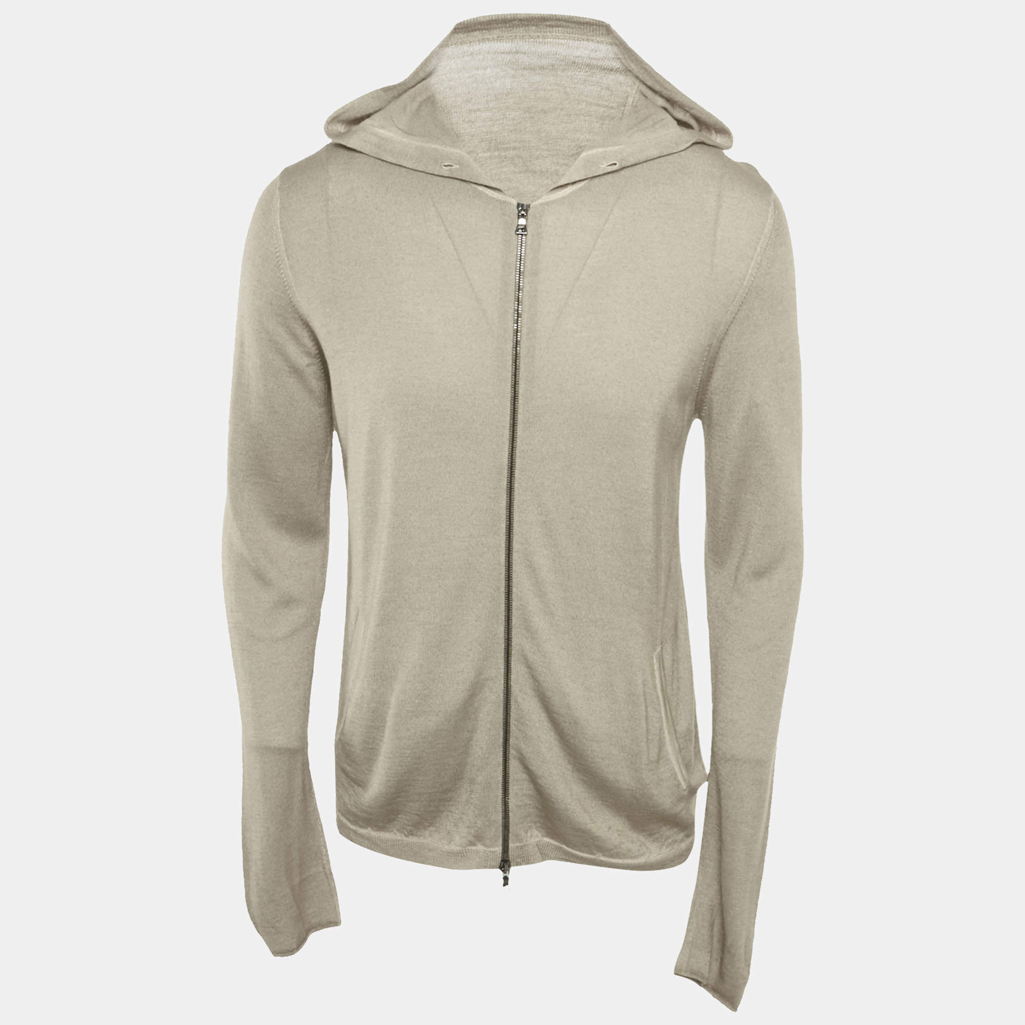 Prada Beige Wool Knit Zip-Up Hooded Jacket XL