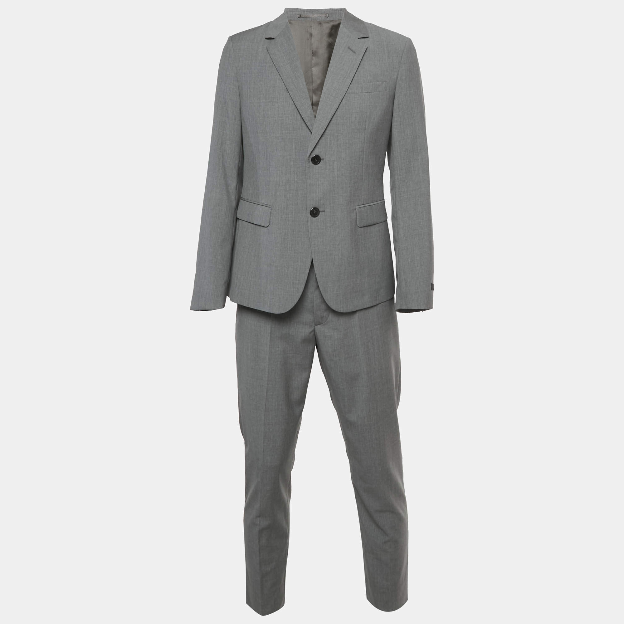 Pre Owned Prada Grey Virgin Wool Blazer Suit M
