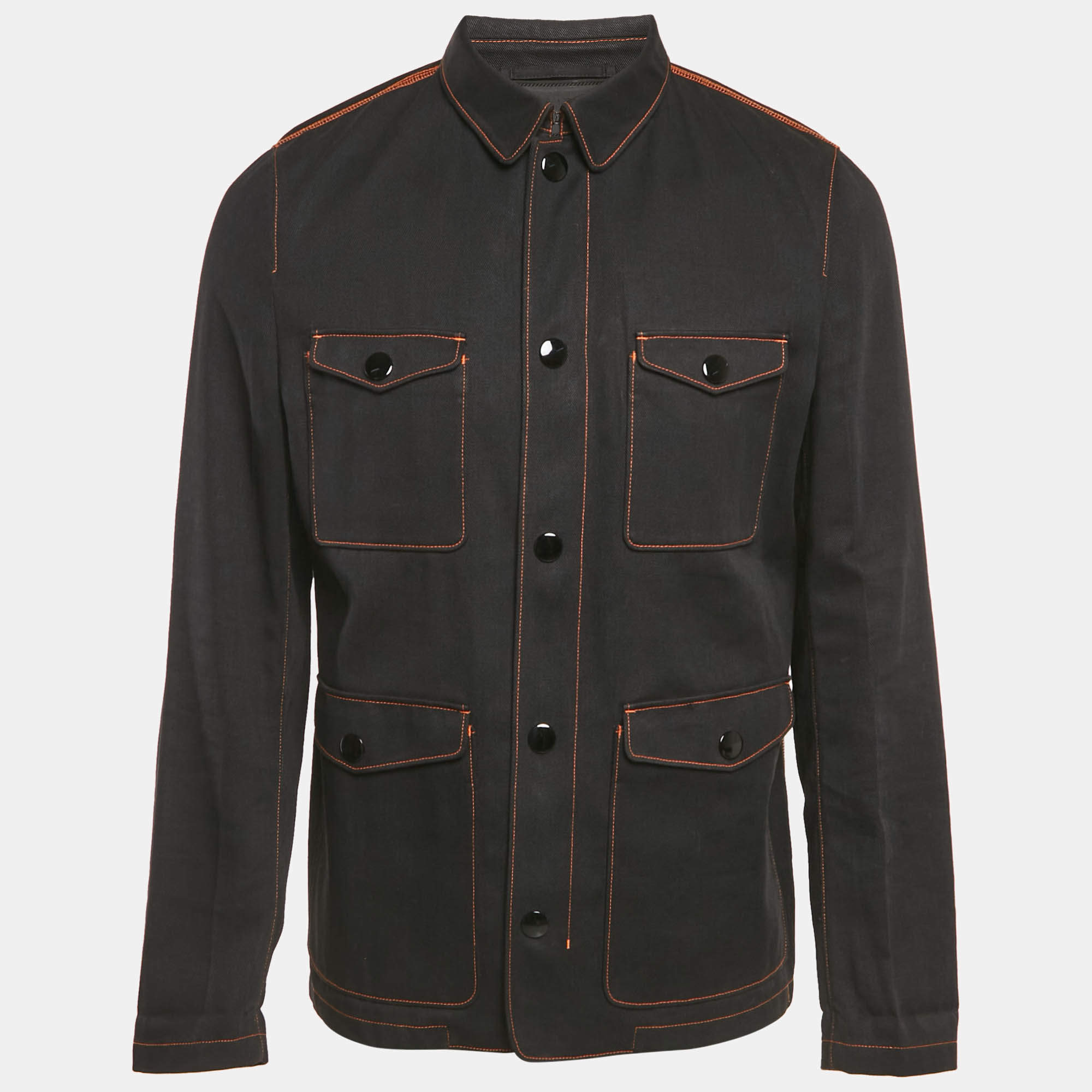 Prada Black Cotton Drill Button Front Long Sleeve Jacket M