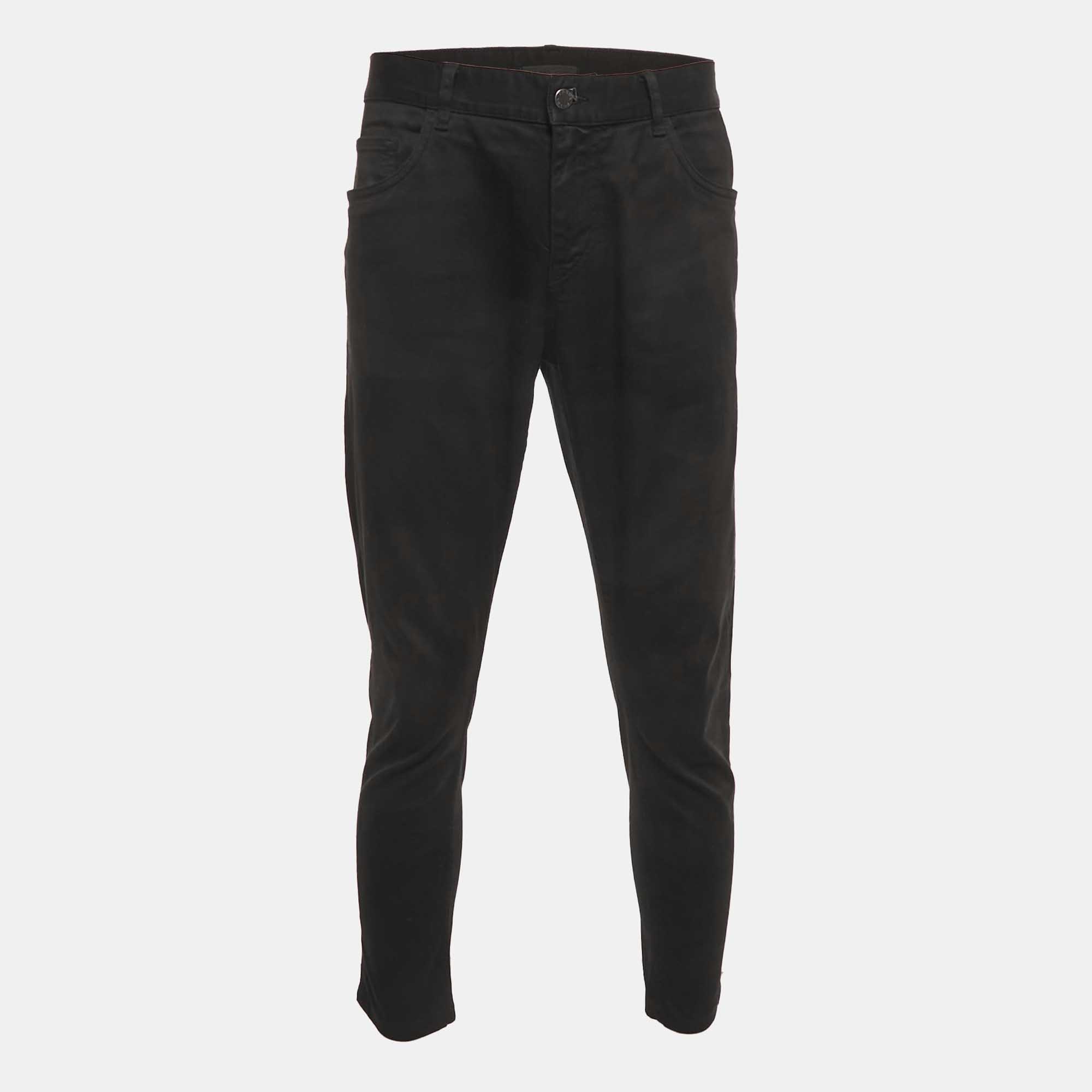 Pre Owned Prada Black Cotton Gabardine Pants L 