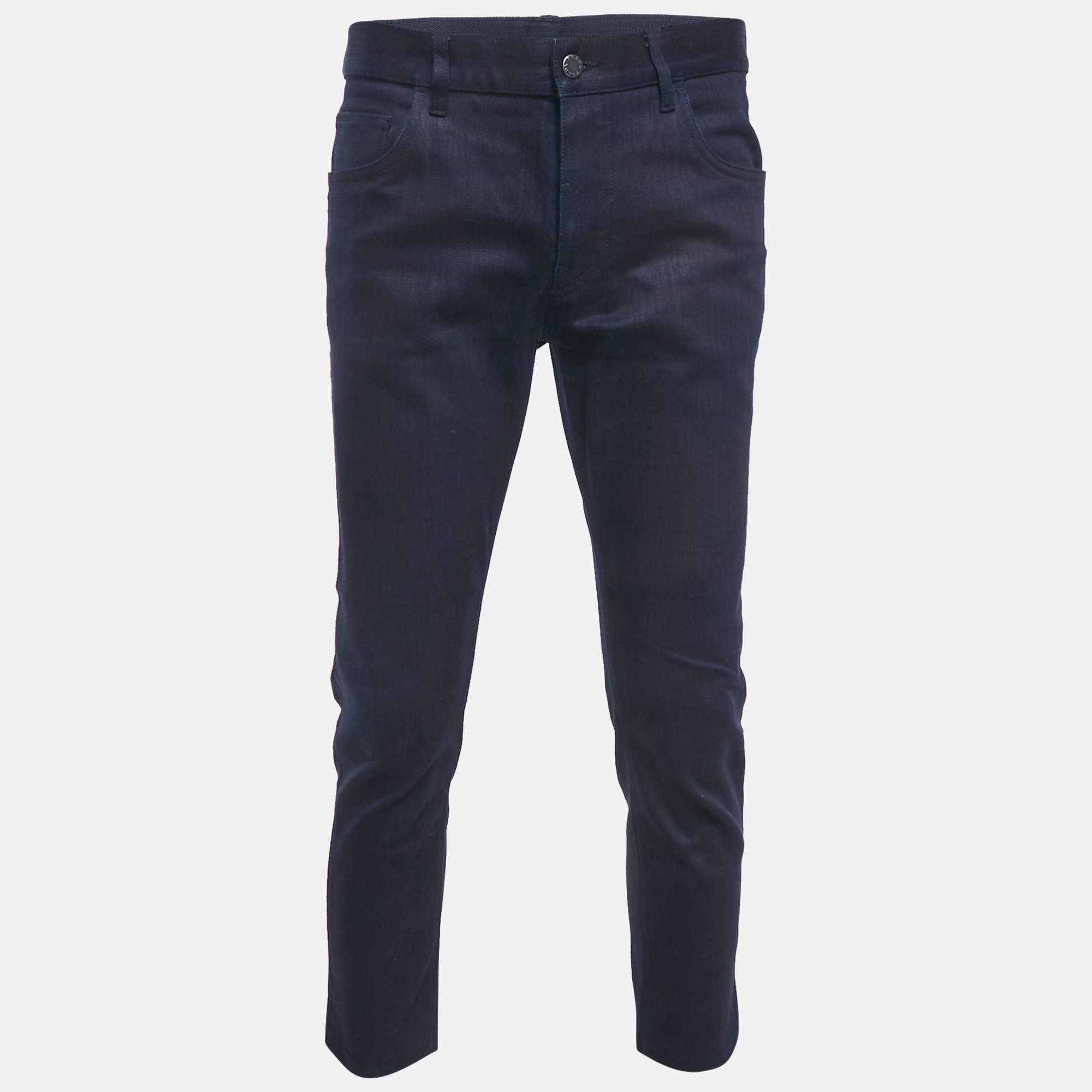 مملوكة مسبقًا بنطال جينز برادا دينم أزرق غامق مقاس كبير خصر 33 بوصة