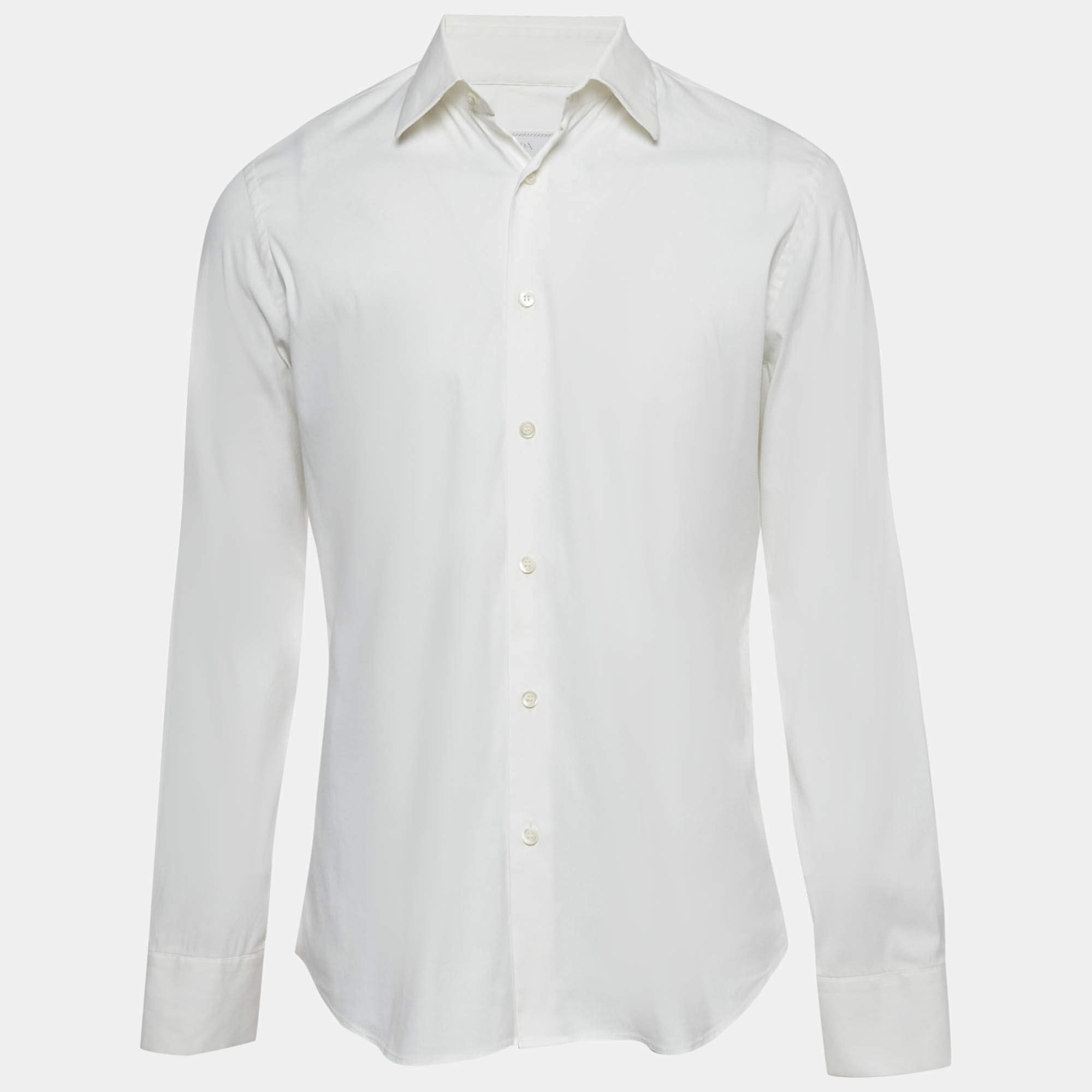 Pre Owned Prada White Cotton Long Sleeve Shirt L