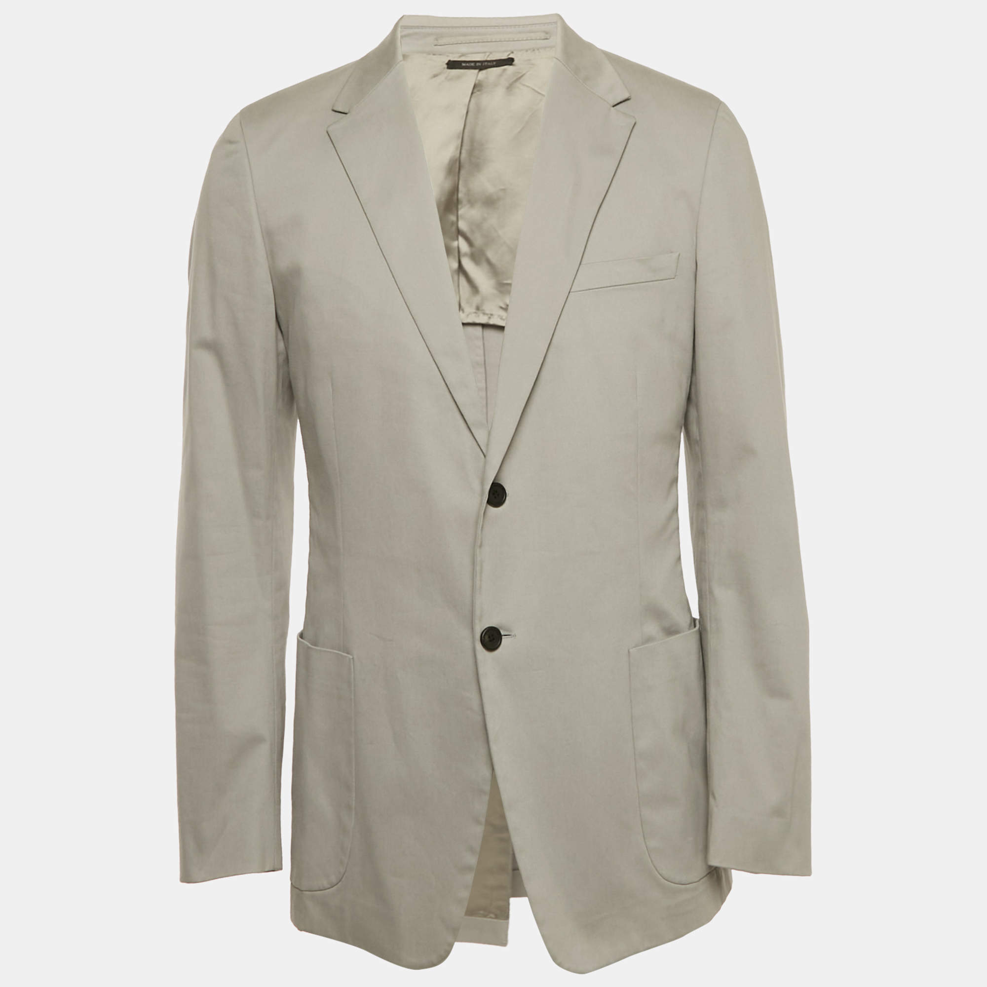 Pre Owned Prada Grey Cotton Regular Fit Single Breasted Blazer XXL 