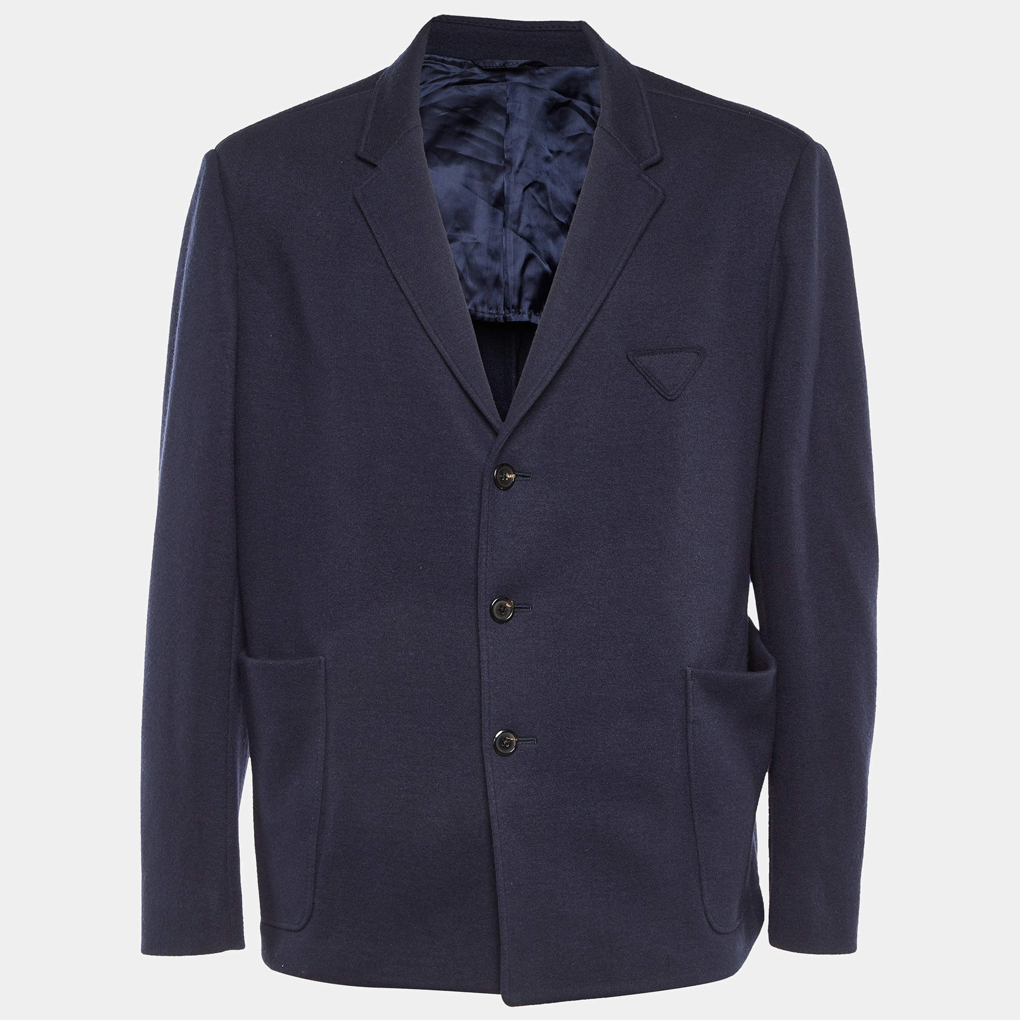 Pre Owned Prada Navy Blue Cashmere and Wool Single Breasted Blazer XXL