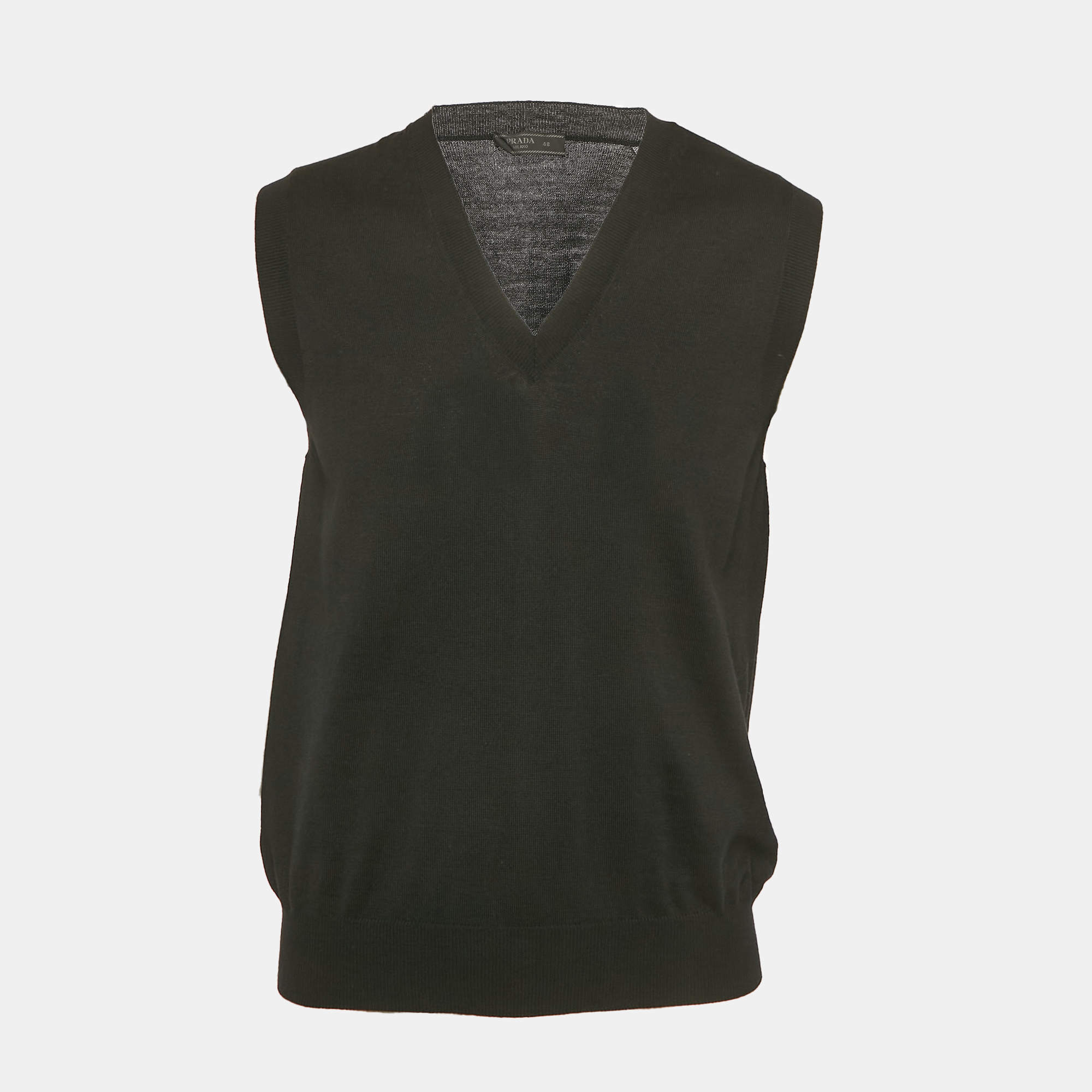 Pre Owned Prada Black Wool Knit V-Neck Sweater Vest M
