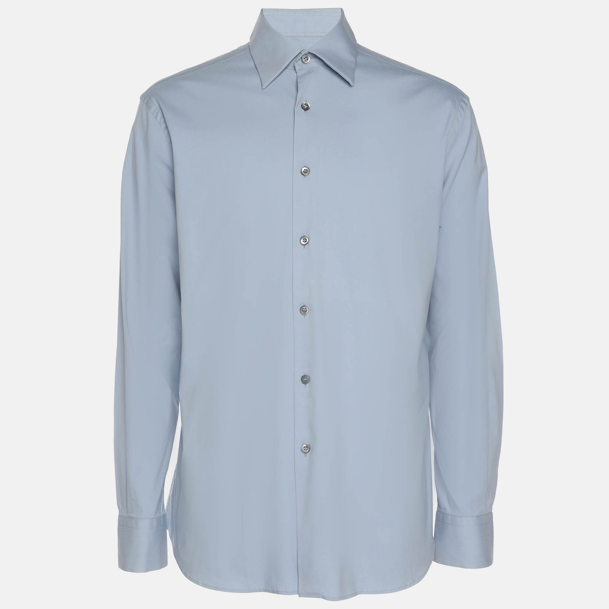 Pre Owned Prada Light Blue Stretch Cotton Long Sleeve Shirt S