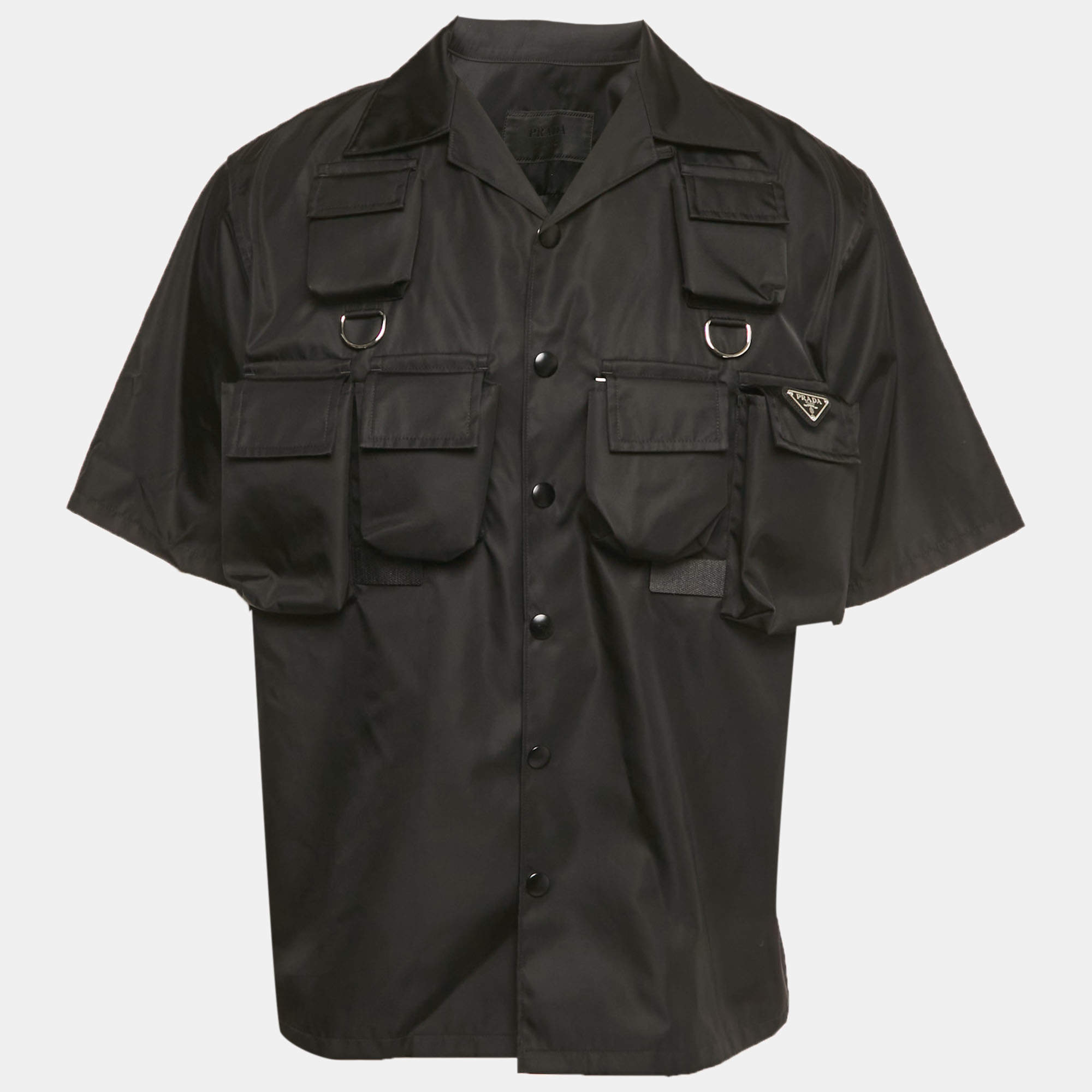 Pre Owned Prada Black Re-Nylon Pocket Detail Short Sleeve Shirt L