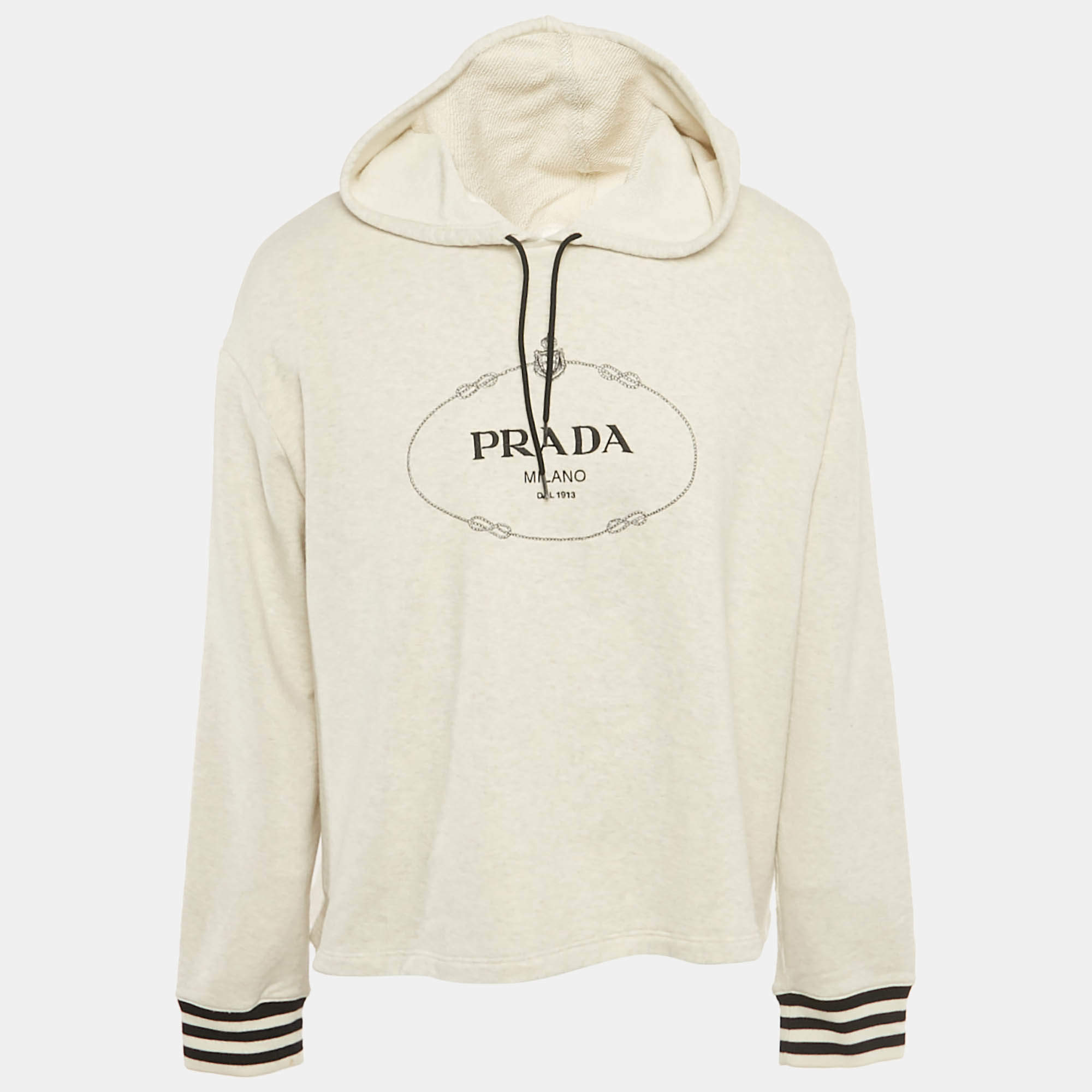 مملوكة مسبقًا هودي برادا رمادي بشعار مطرز من القطن مقاس كبير (لارج)