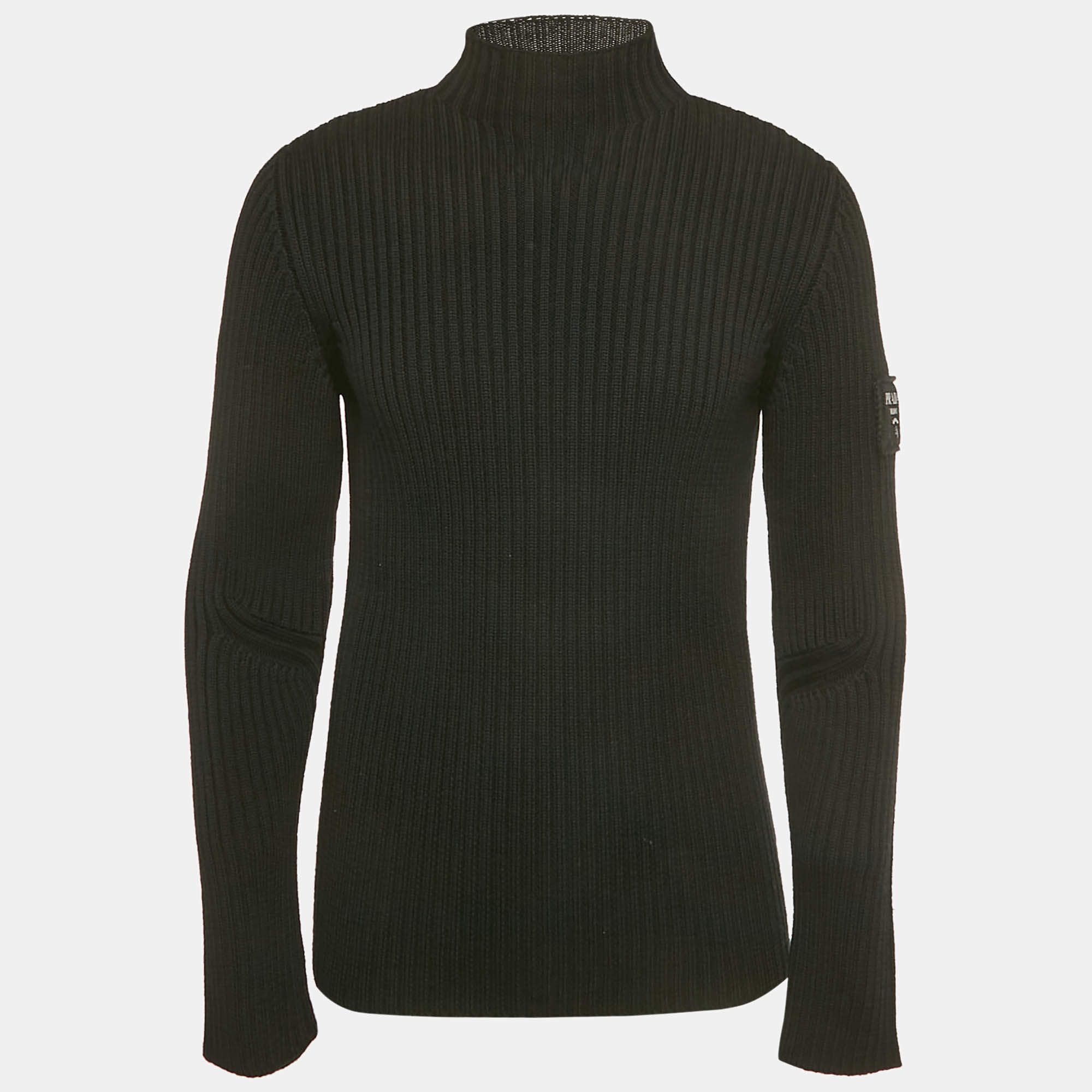 مملوكة مسبقًا Prada Black Logo Patch Rib Knit Turtle Neck Sweater L