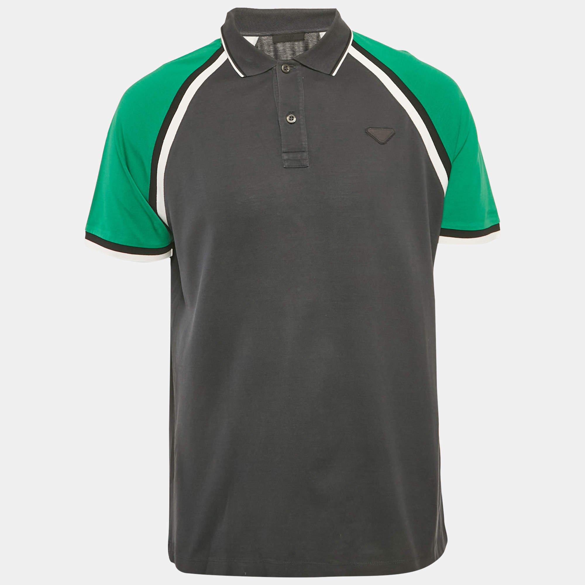 مملوكة مسبقًا تي شيرت بولو برادا قطن رمادي كم راجلان كبير (لارج)