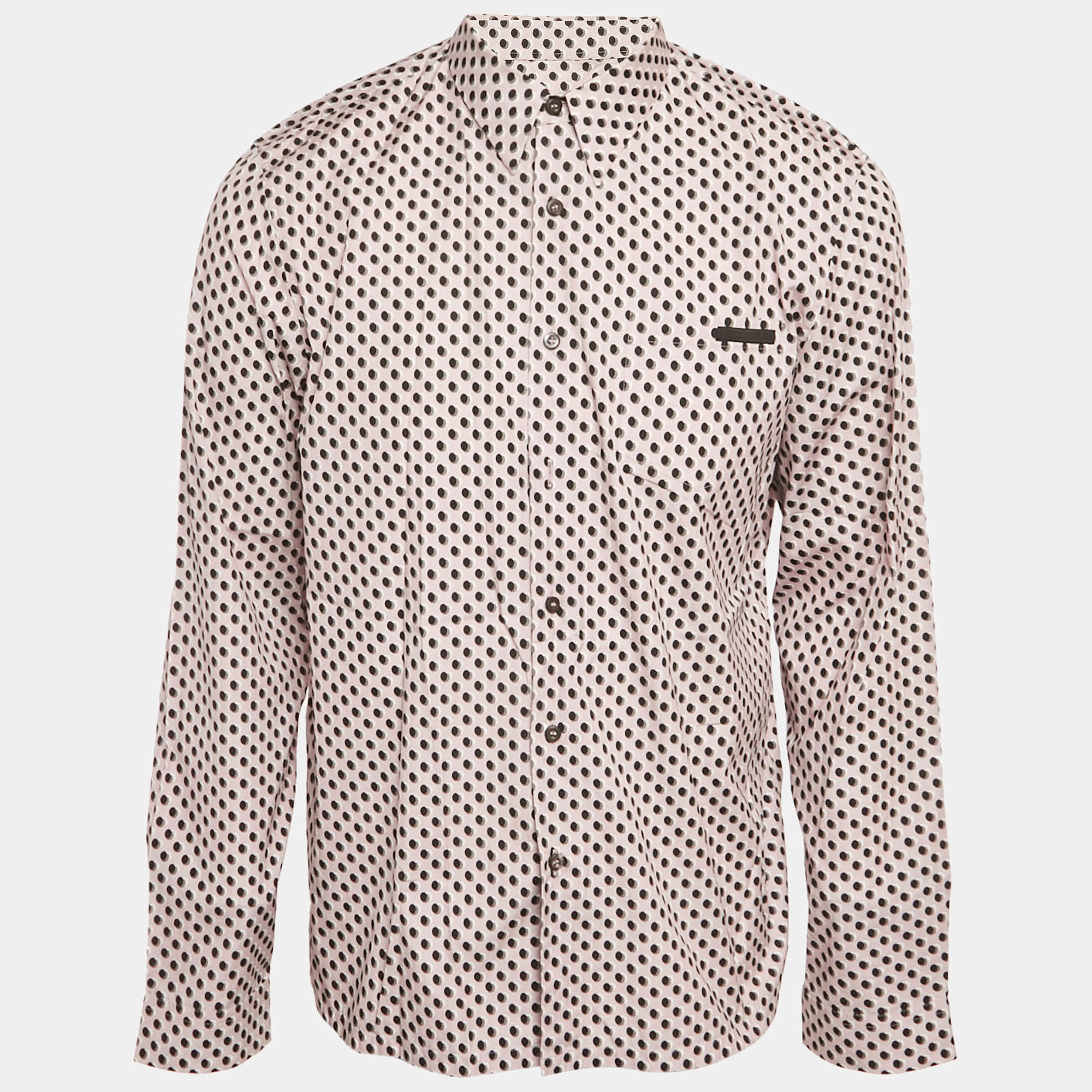 Pre Owned قميص برادا قطن وردي بنقاط بولكا مقاس كبير جداً (اكسترا لارج)