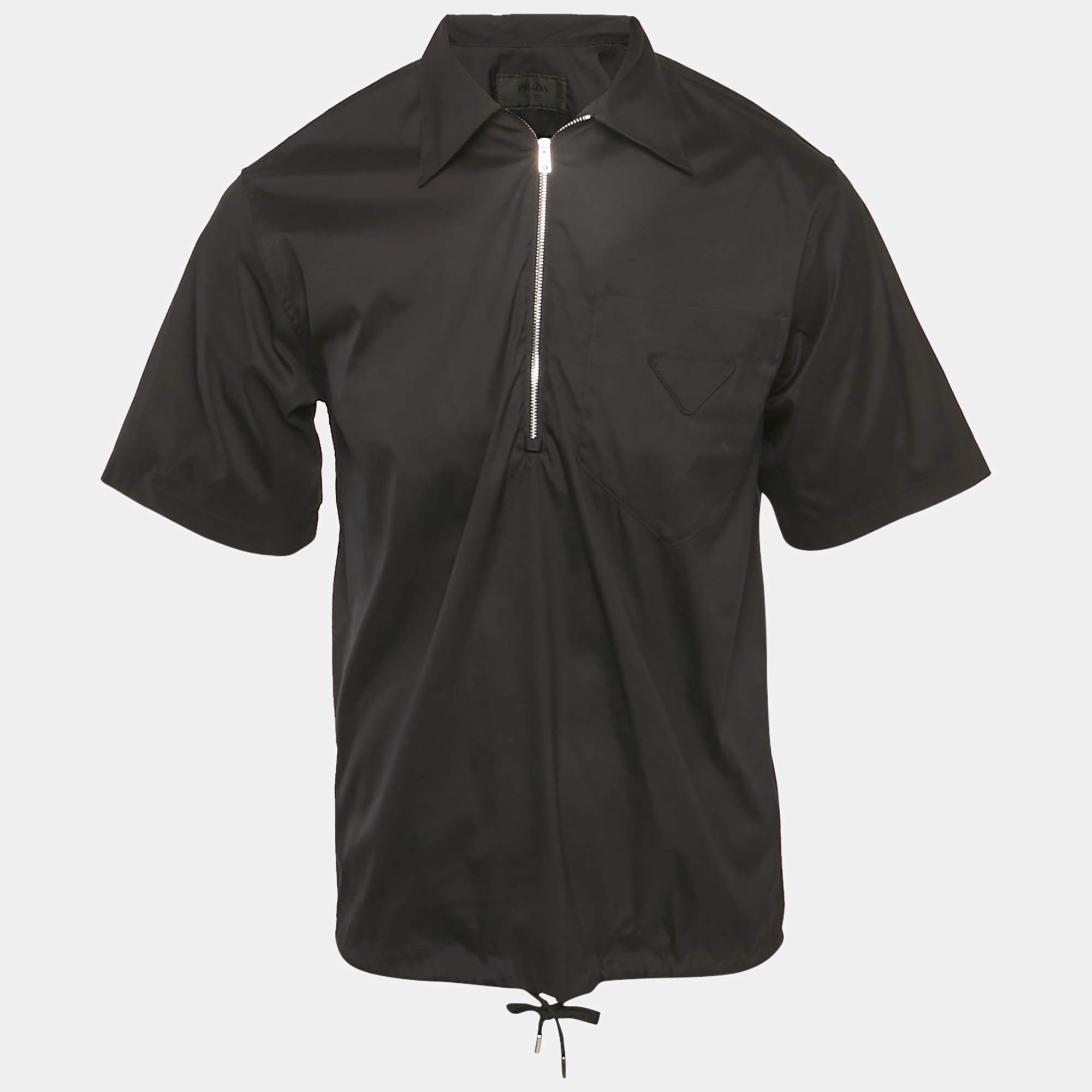 Pre Owned قميص برادا بأكمام قصيرة قطن أسود بسحاب مقاس صغير جداً