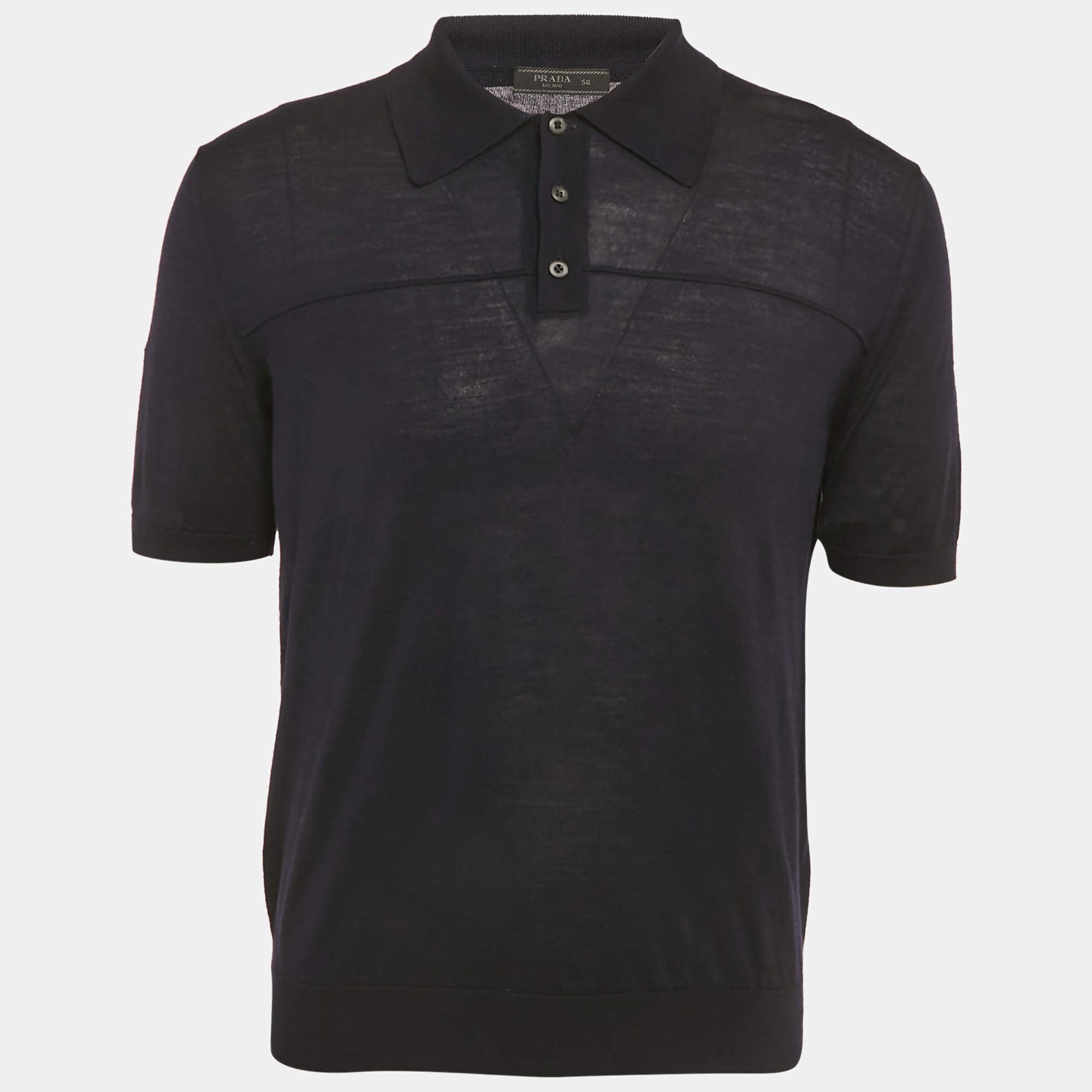 Pre Owned Prada Navy Blue Jersey Polo T-Shirt L