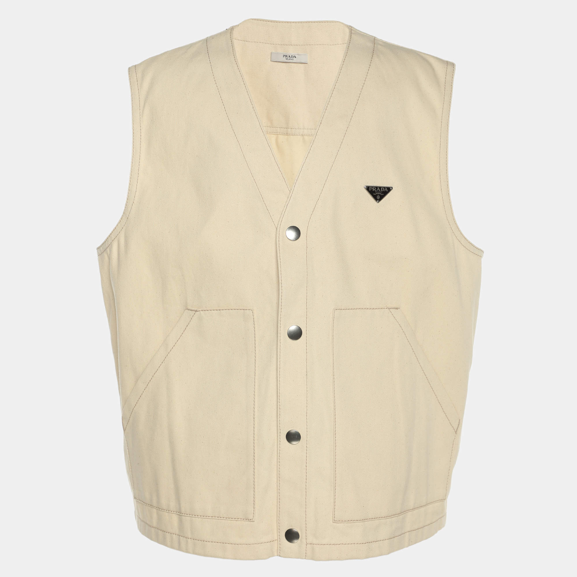 Pre Owned Prada Light Beige Denim Vest XXL