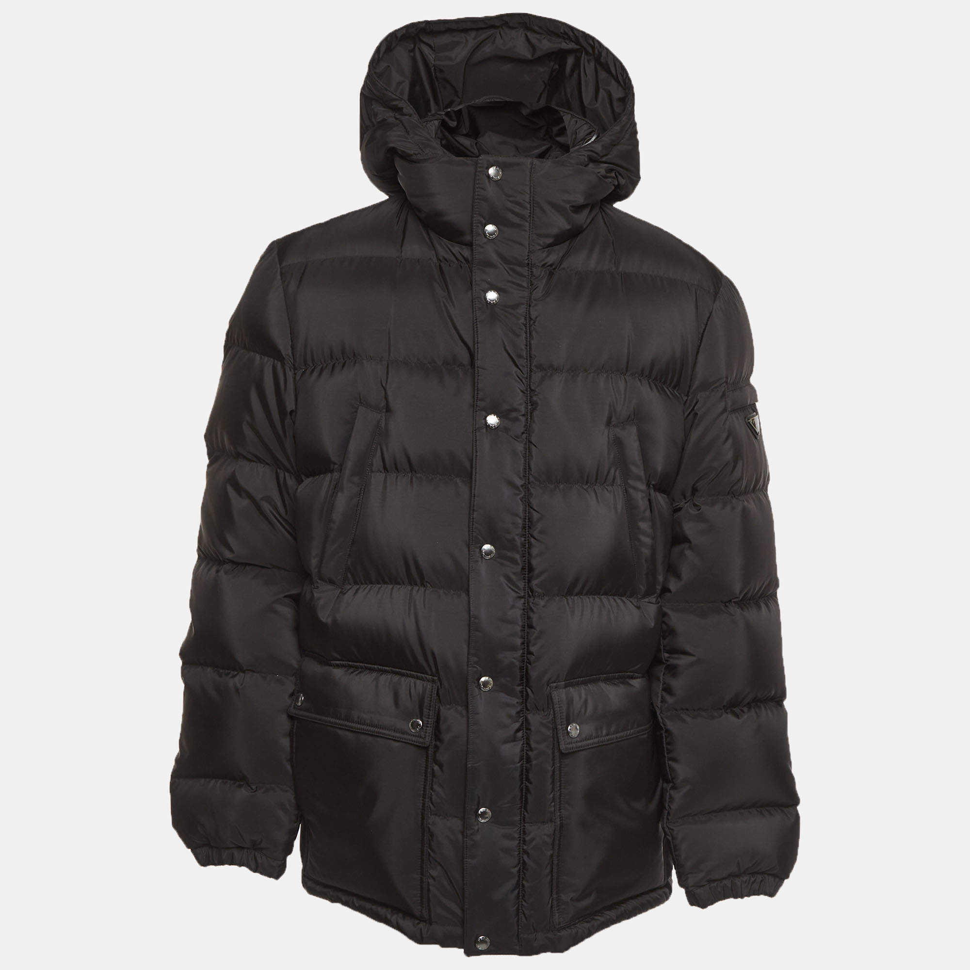 مملوكة مسبقًا Prada Black Recycled Synthetic Puffer Down Jacket XXL