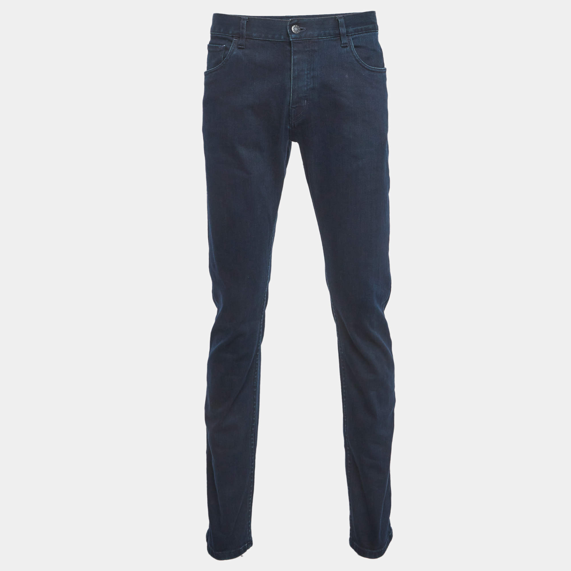 مملوكة مسبقًا Prada Navy Blue Denim Skinny Jeans L/Waist 34"