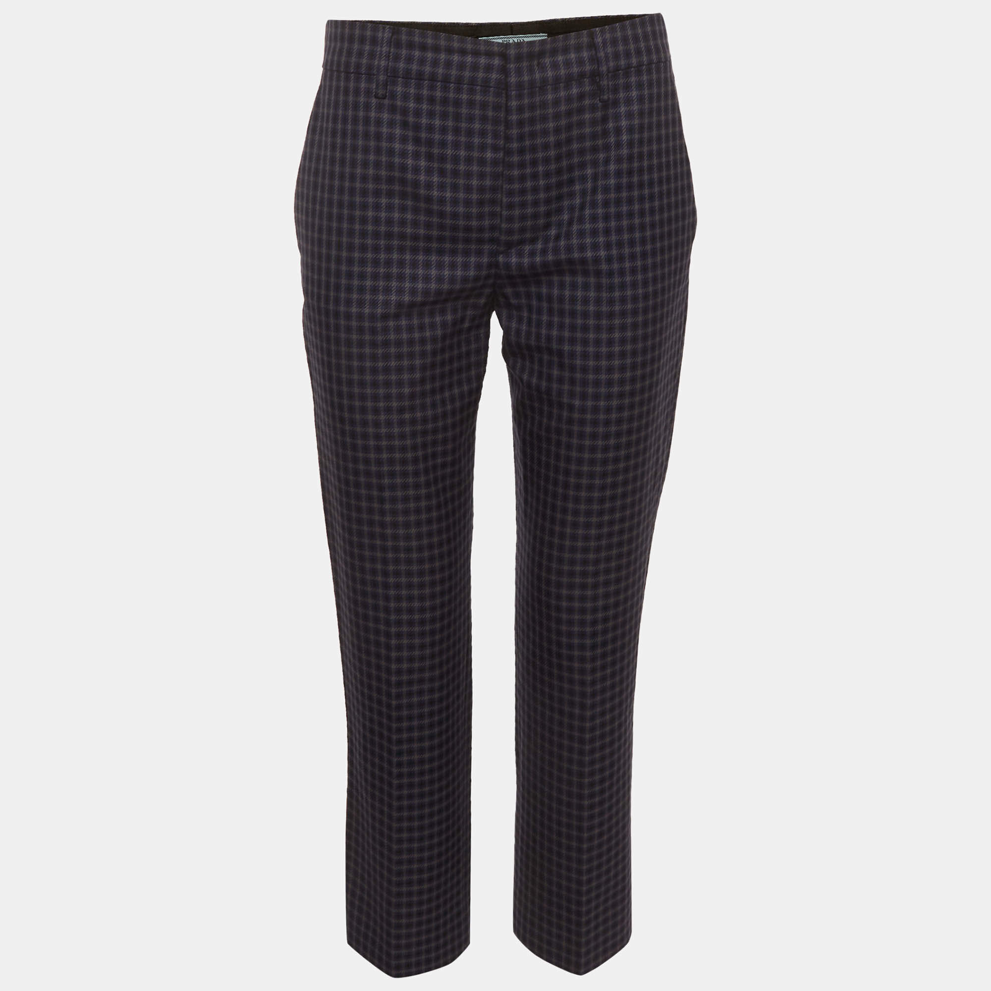 مملوكة مسبقًا Prada Blue/Black Plaid Pattern Wool Blend Trousers S