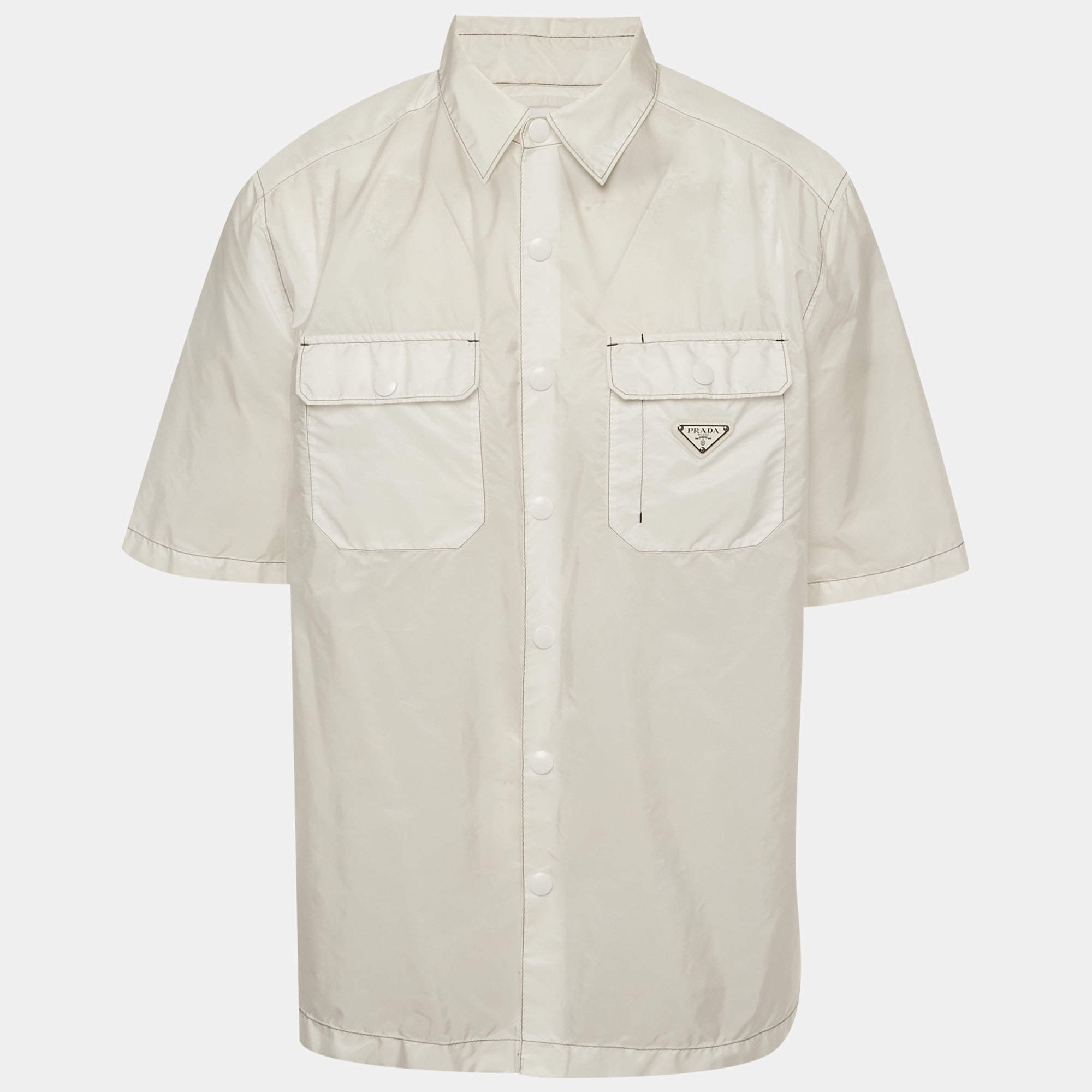 Pre Owned Prada White Re-Nylon Enamel Triangle Logo Shirt XXL