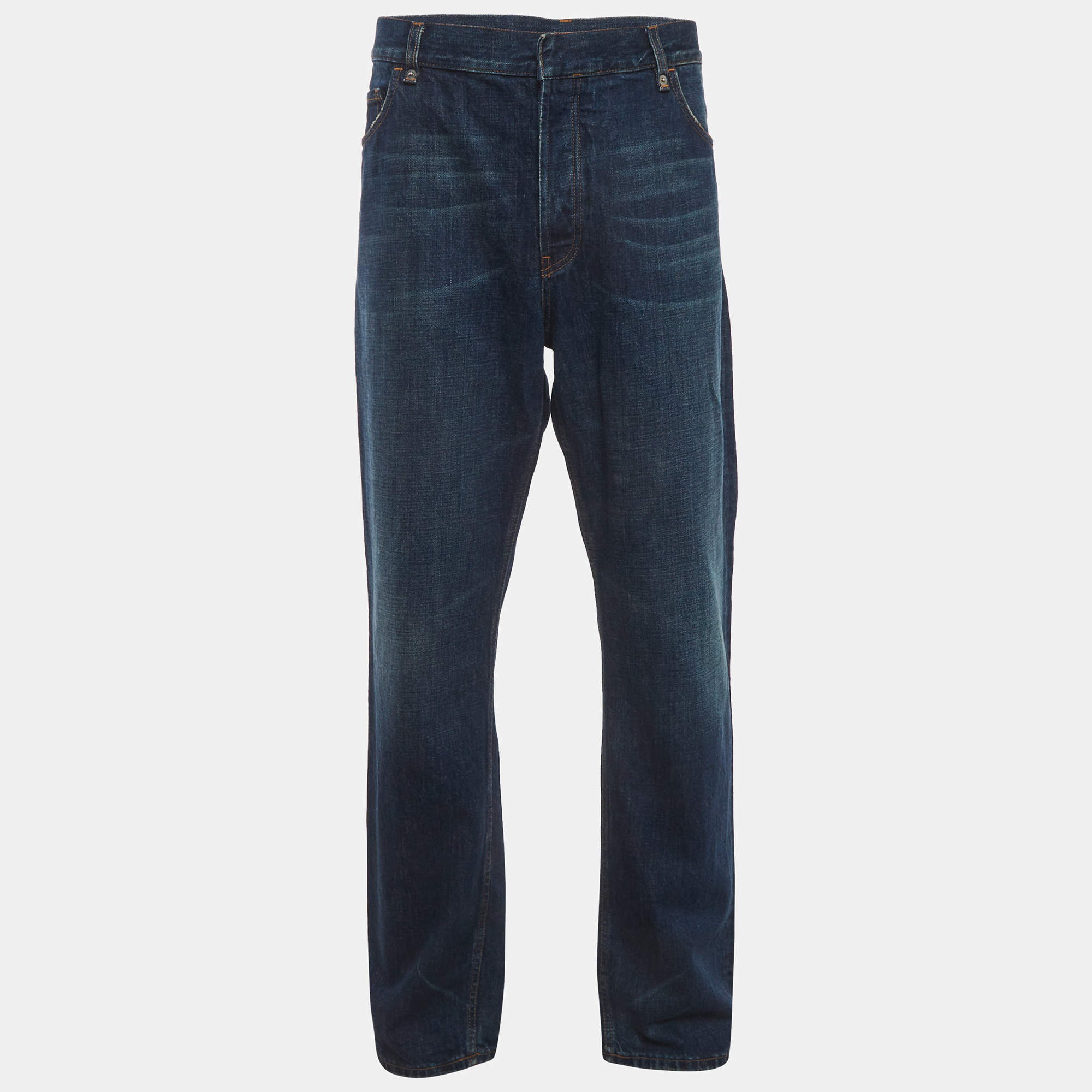 Pre Owned Prada Blue Denim Buttoned Loose Fit Jeans XXL/Waist 40"