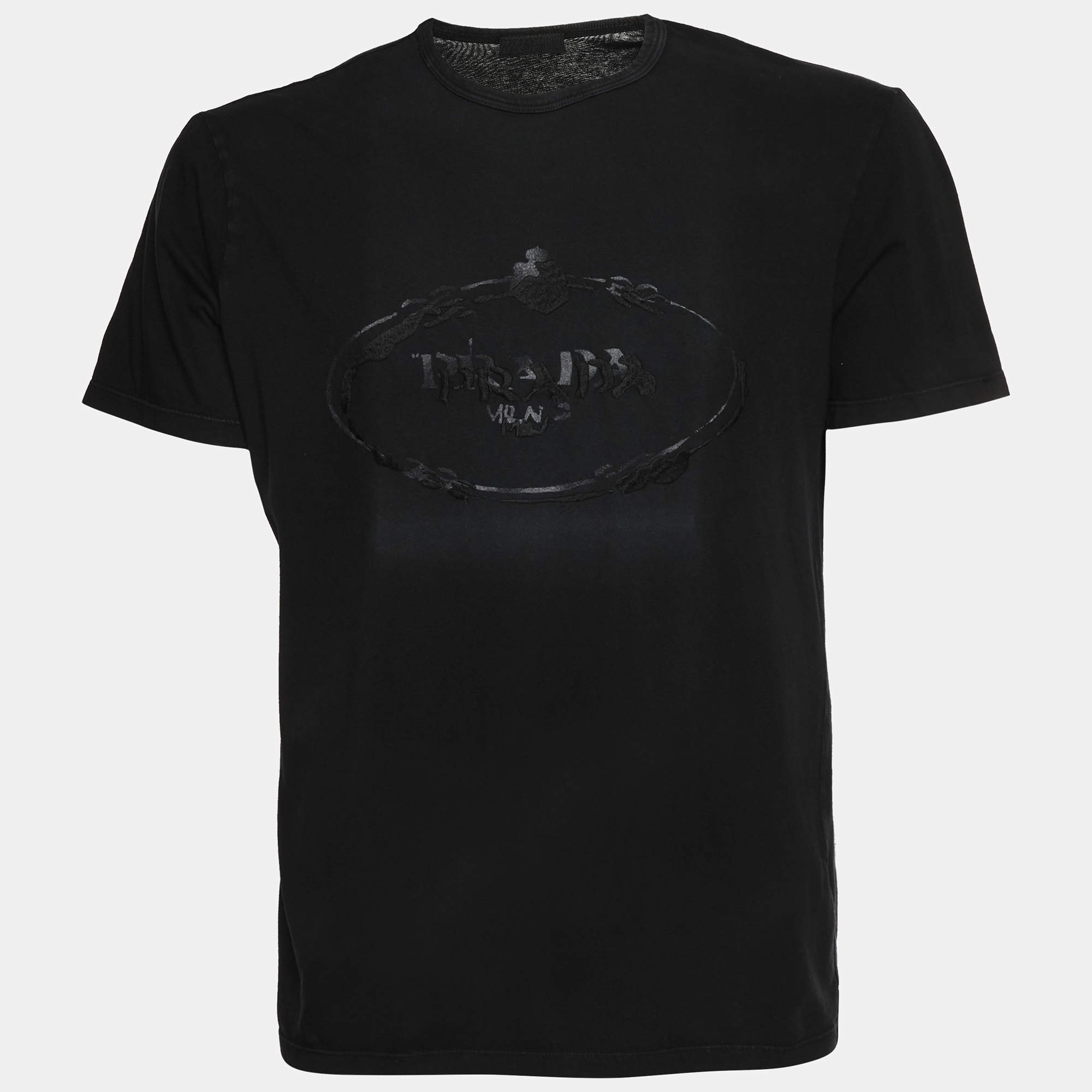 Pre Owned Prada Black Logo Graphic Jersey Knit T-Shirt L