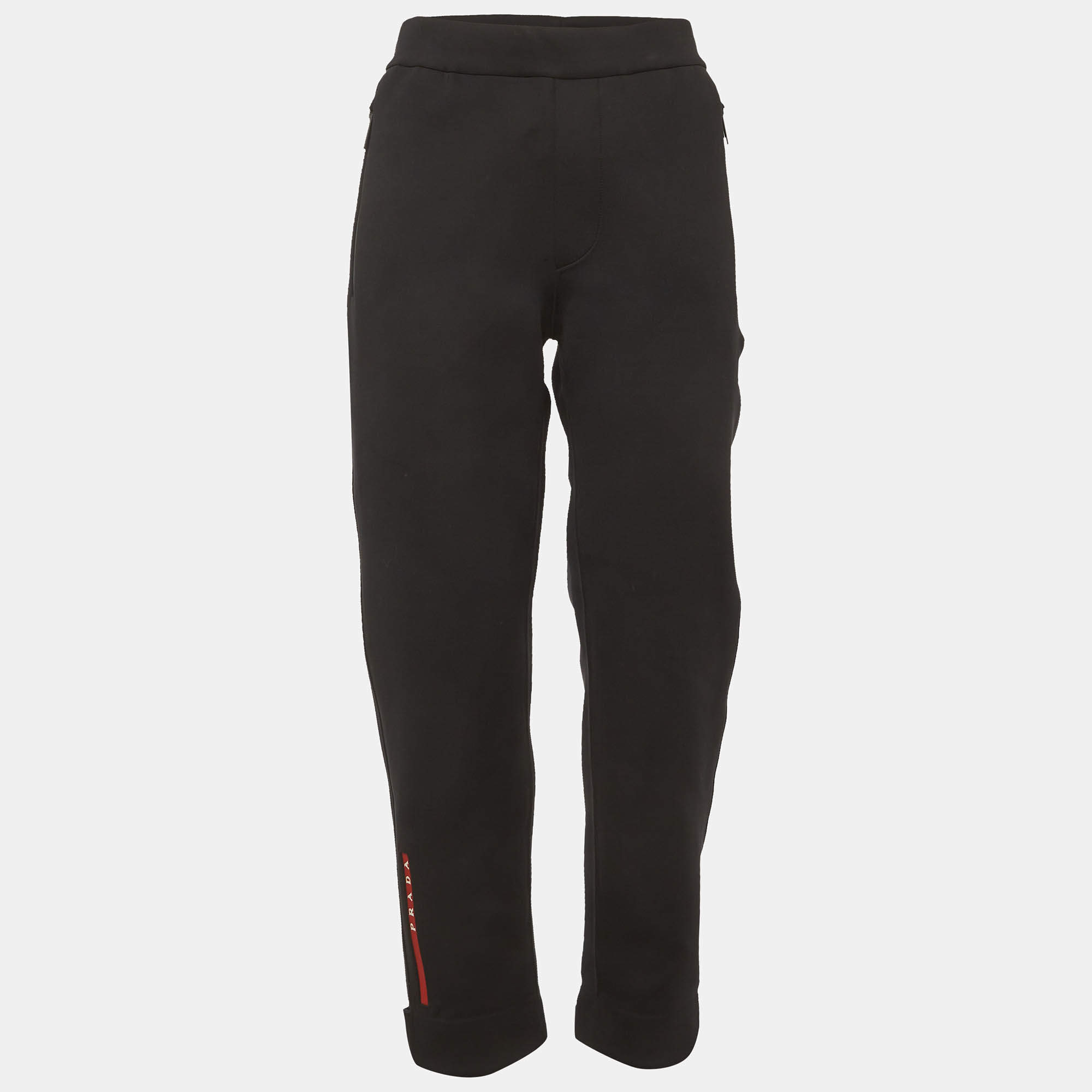 Pre Owned Prada Black Technical Jersey Recycled Double Pants L